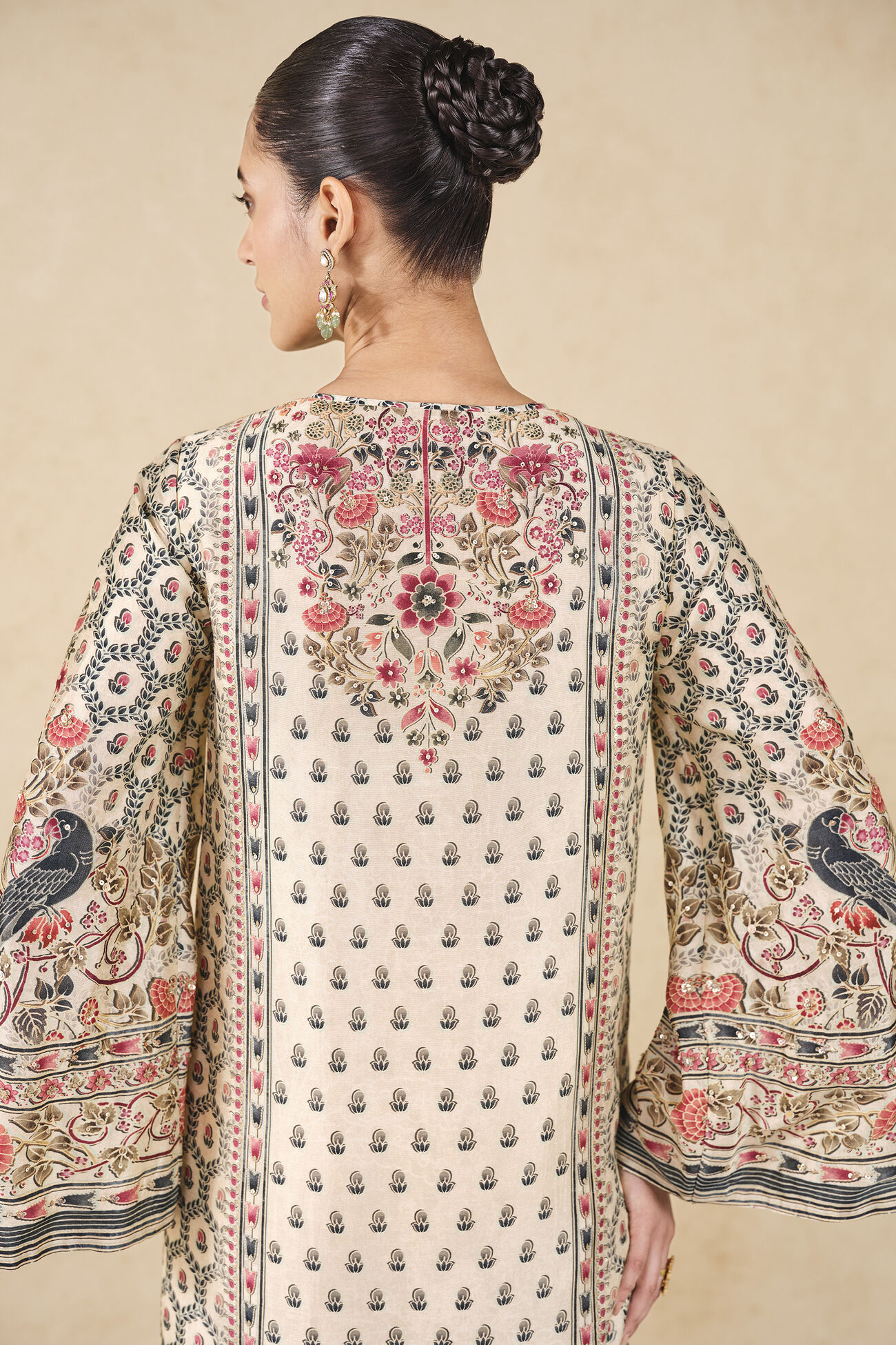 Sahra Printed Silk Kaftan, Ivory, image 5