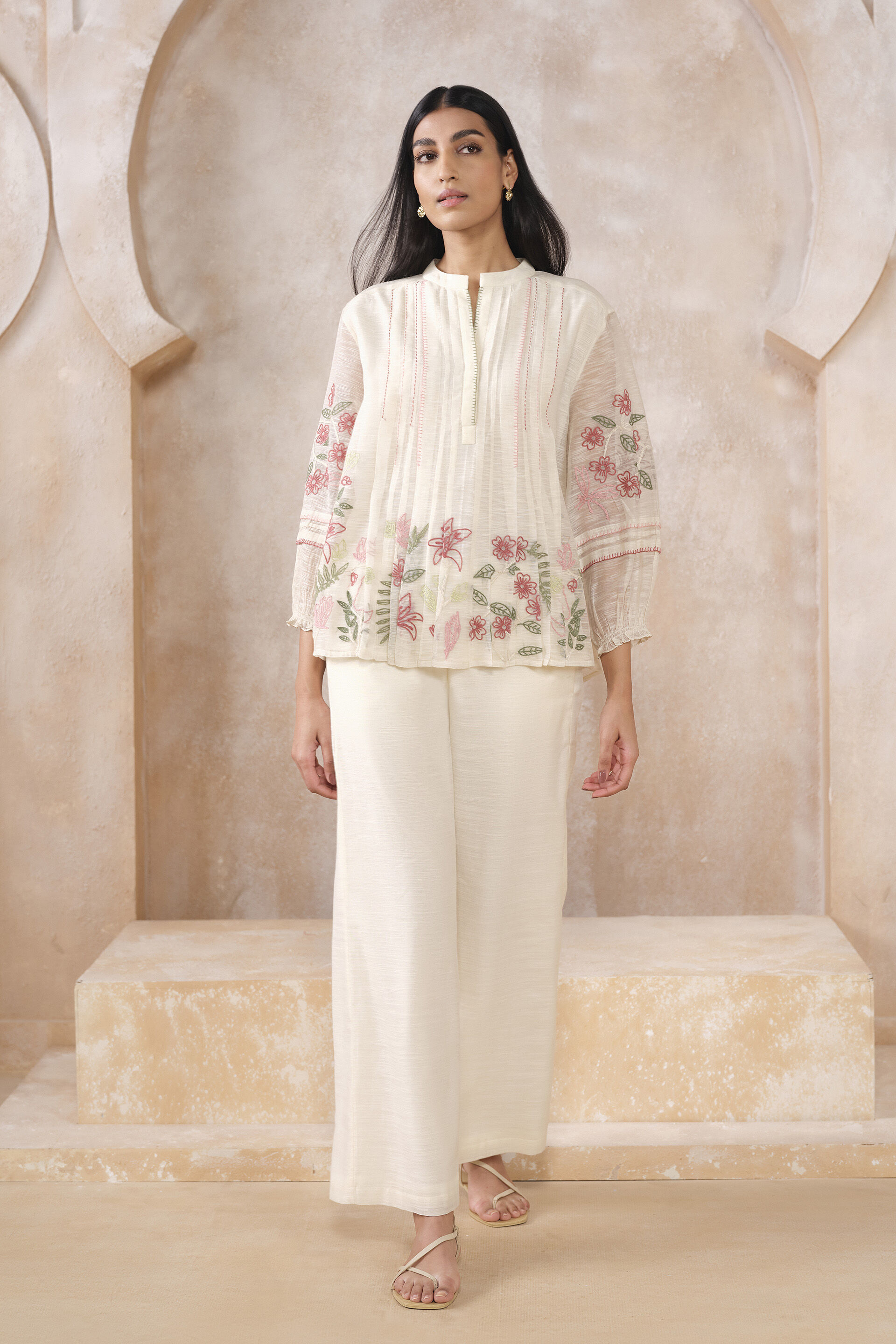 Solana Hand-embroidered SEWA Top - Ivory