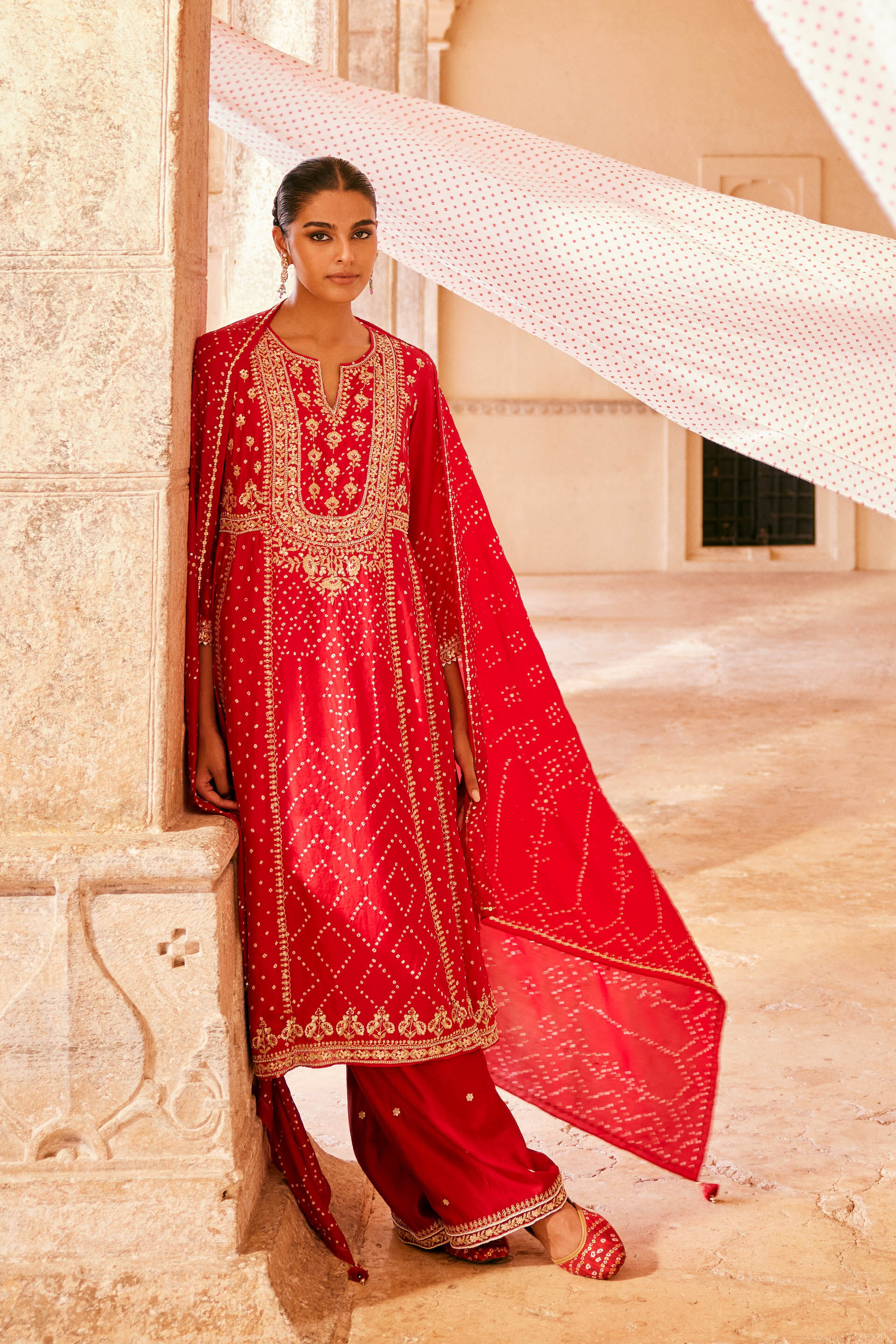 Red bandhani suit set best sale