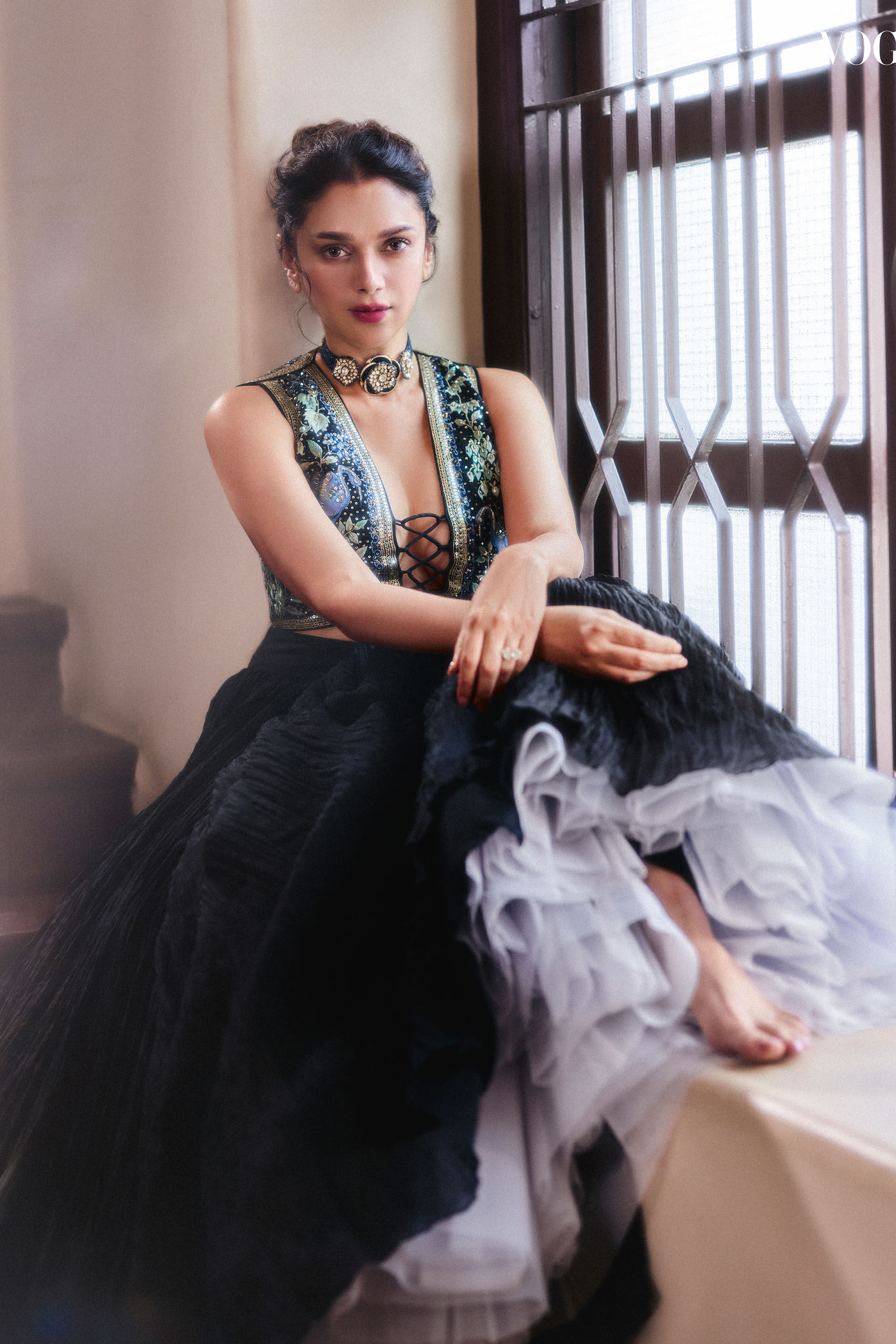 Shirina Embroidered Mul Skirt Set - Black