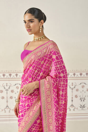 Danica Handwoven Benarasi Silk Saree - Hot Pink, Hot Pink, image 5