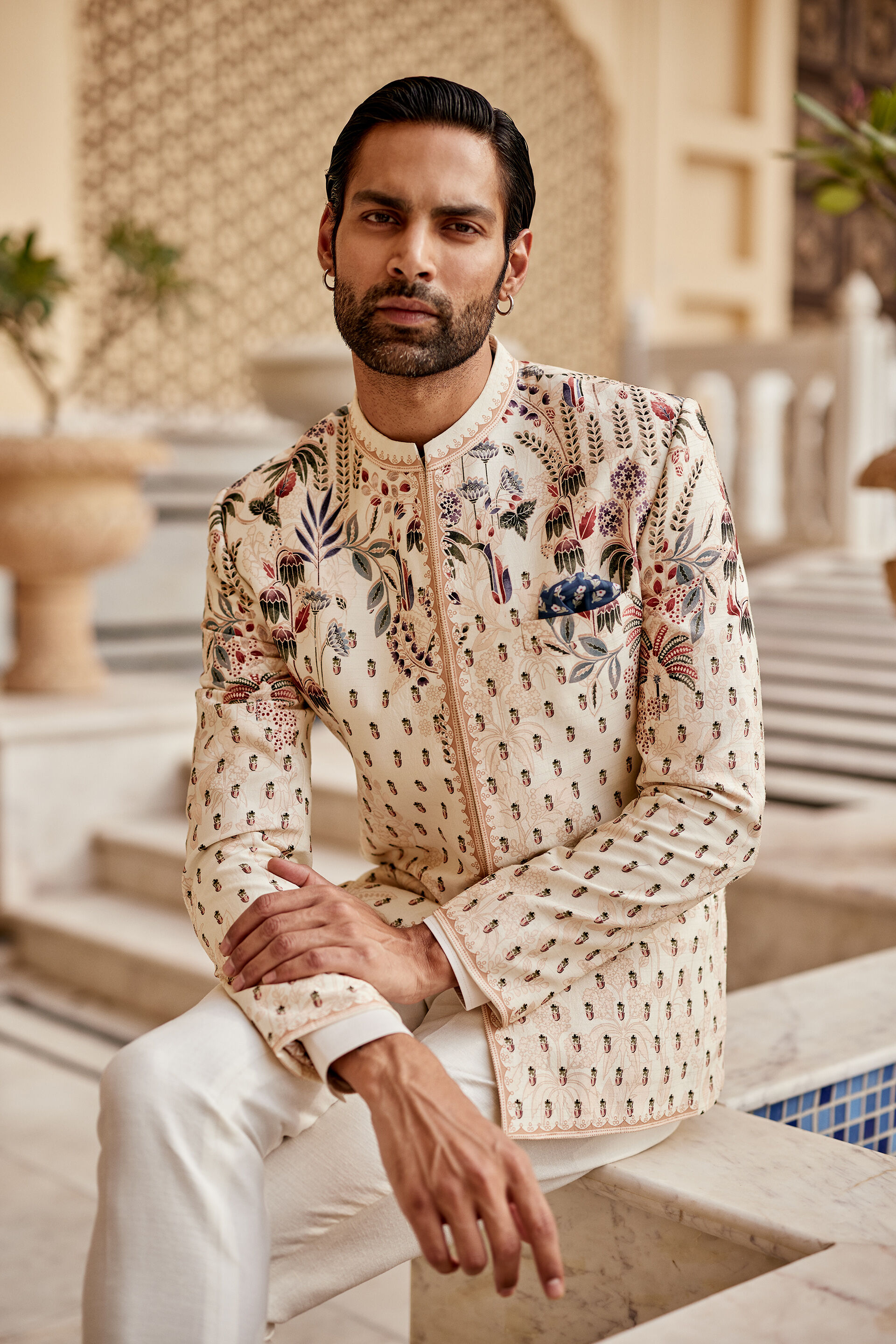 Raahil Silk Bandhgala - Ivory, Ivory, image 3