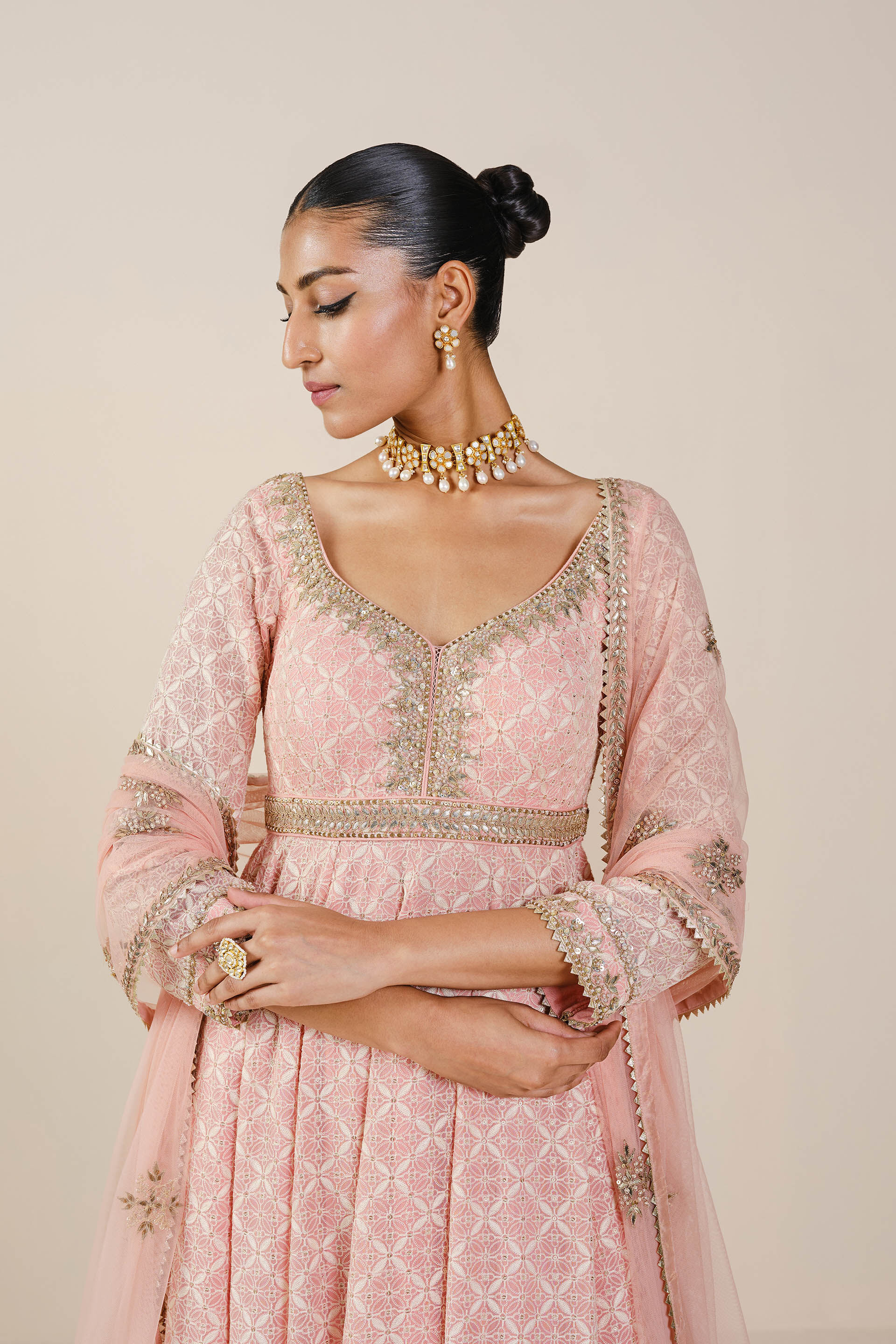 Aaloka Embroidered Georgette Anarkali Set Blush