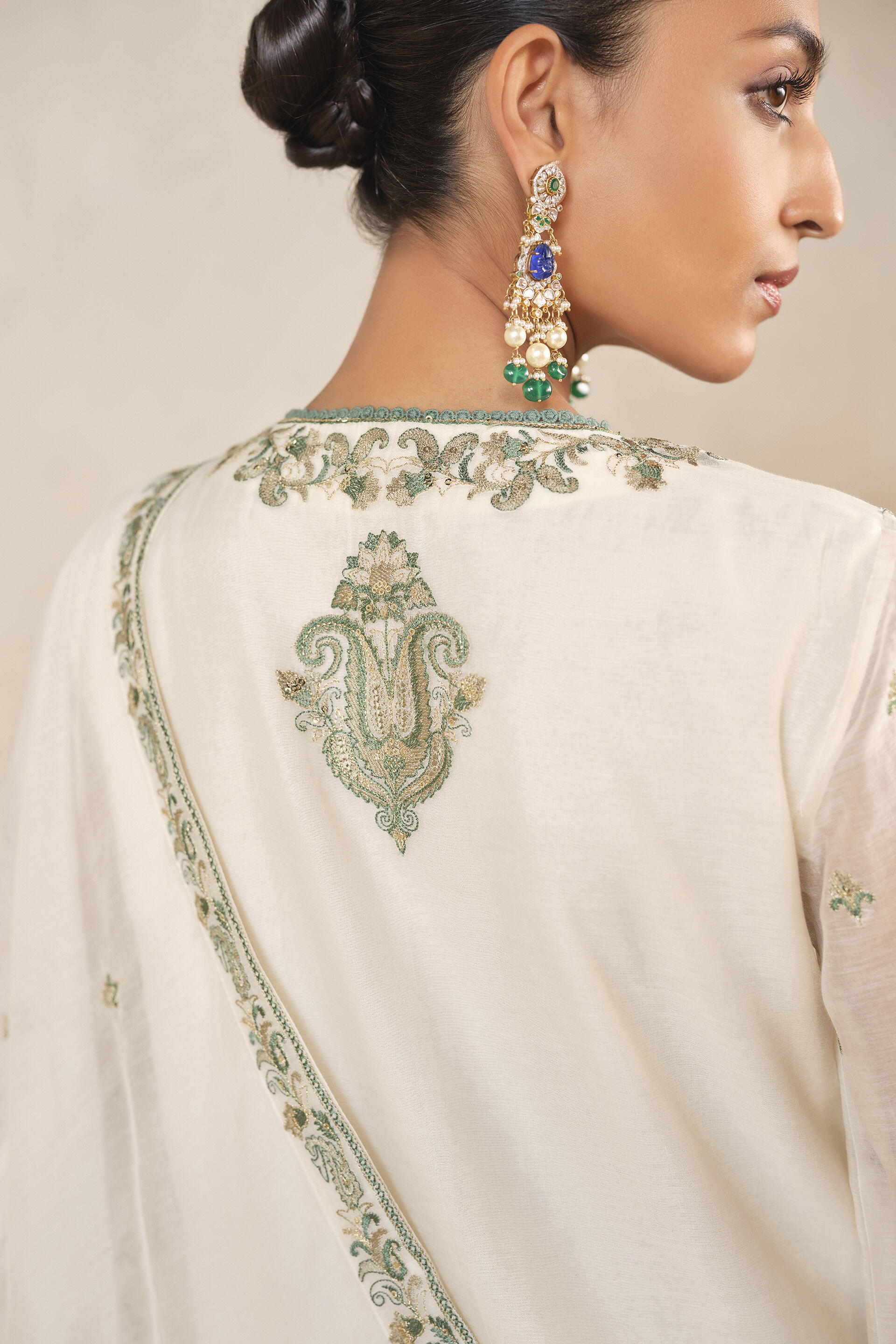 Aisha Embroidered Mul Kurta Set - Ivory, Ivory, image 5