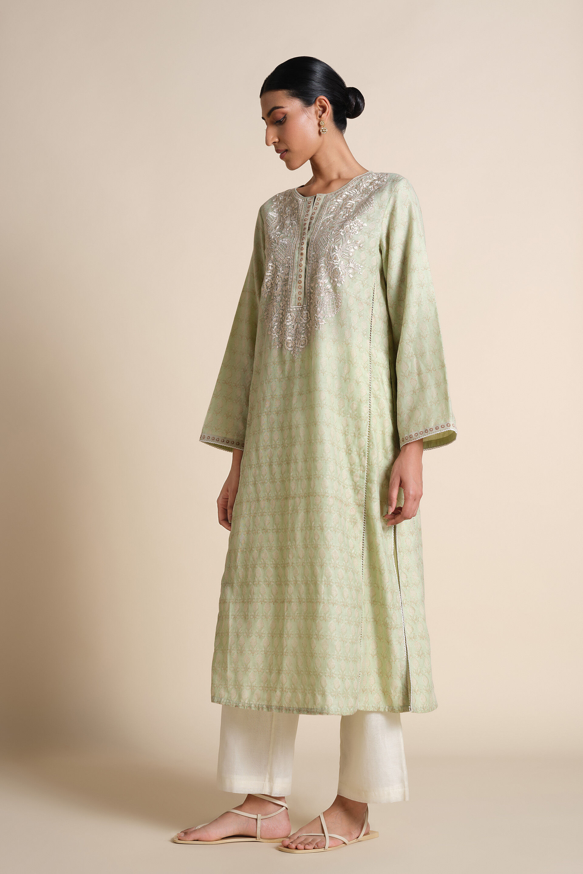 Janan Embroidered Mul Kurta - Sage, Sage, image 4