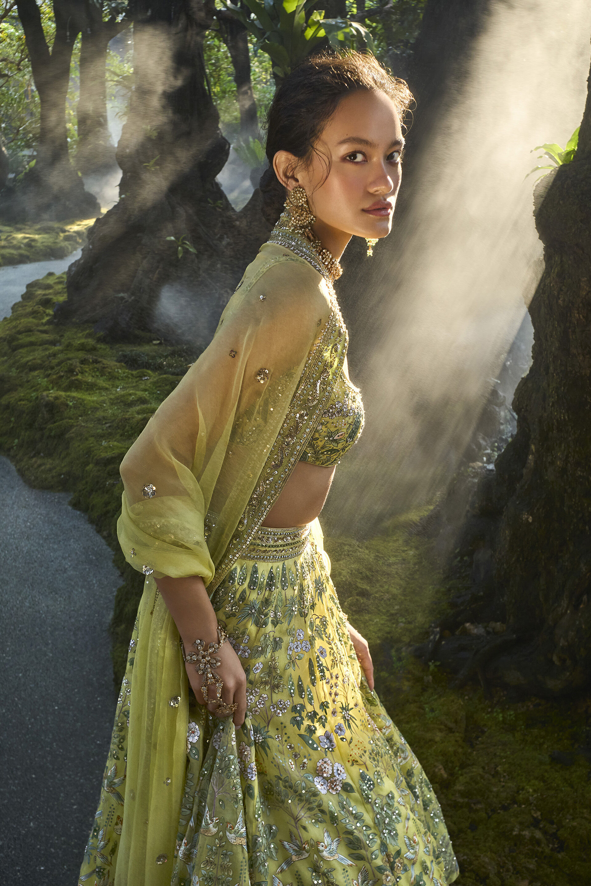 Meadowlark Hand-painted Pichhwai Silk Lehenga Set - Yellow, Yellow, image 6