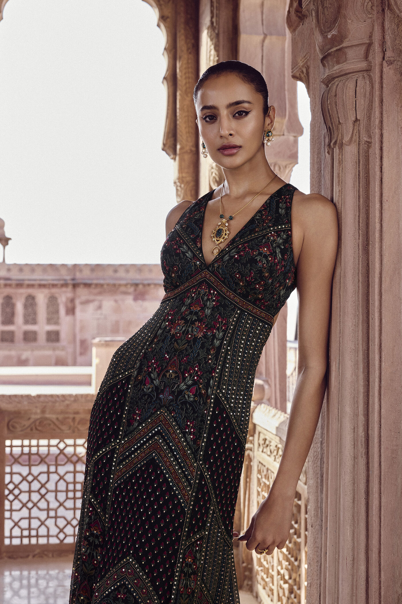 anita dongre black dress Izar Printed Sequin Dress