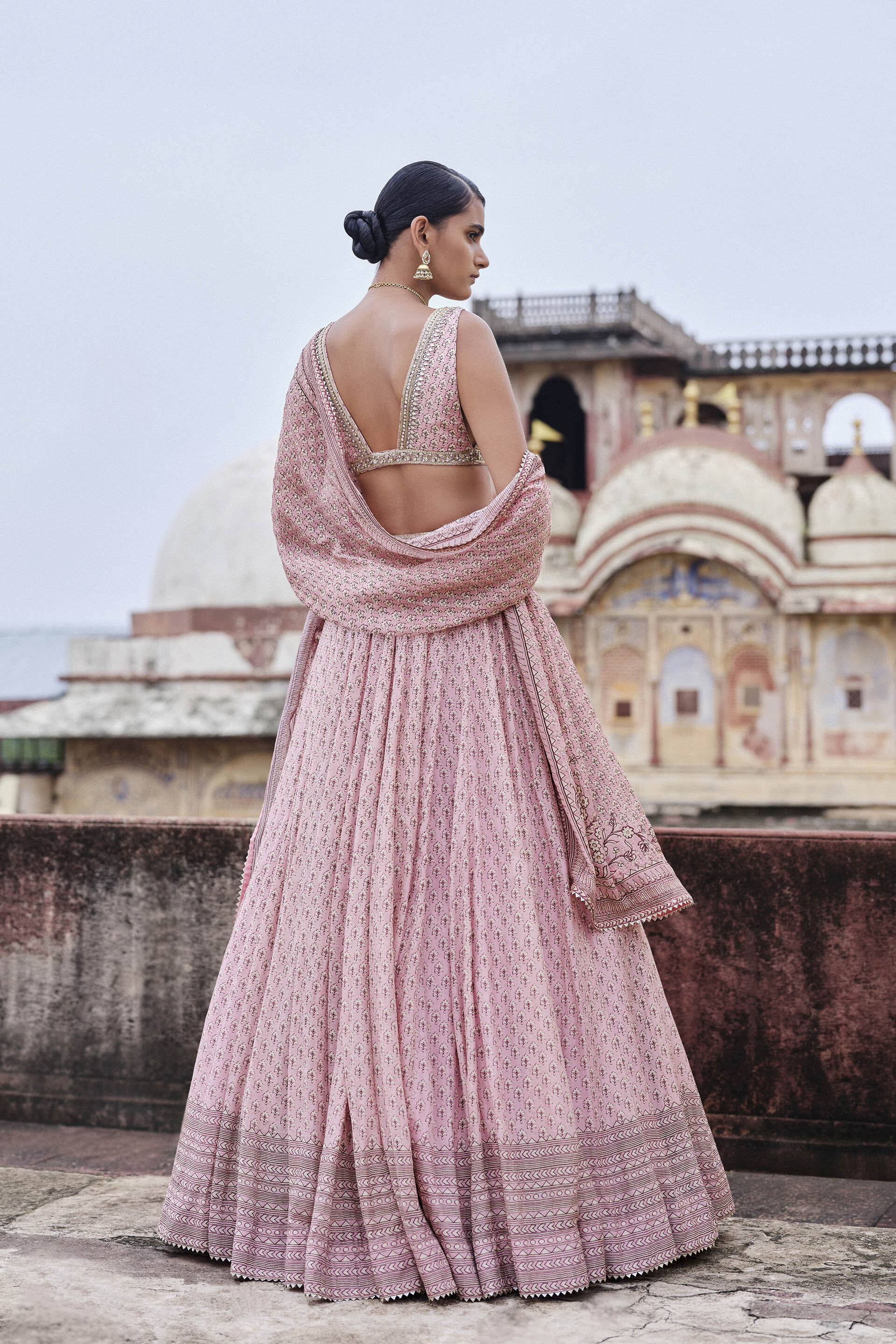 Alara Printed Mul Lehenga Set - Blush