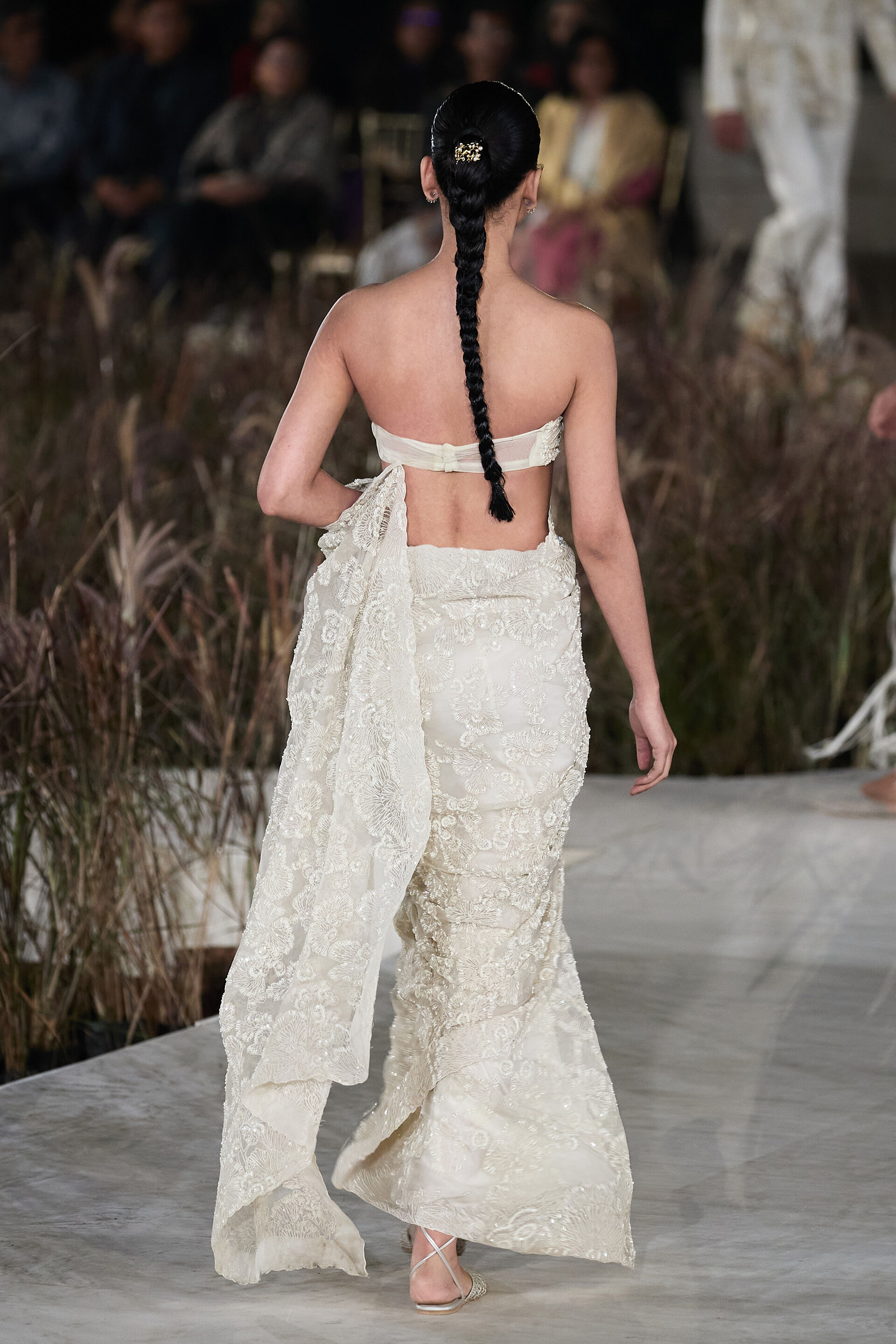 Rainbloom Embroidered Silk Saree - Ivory