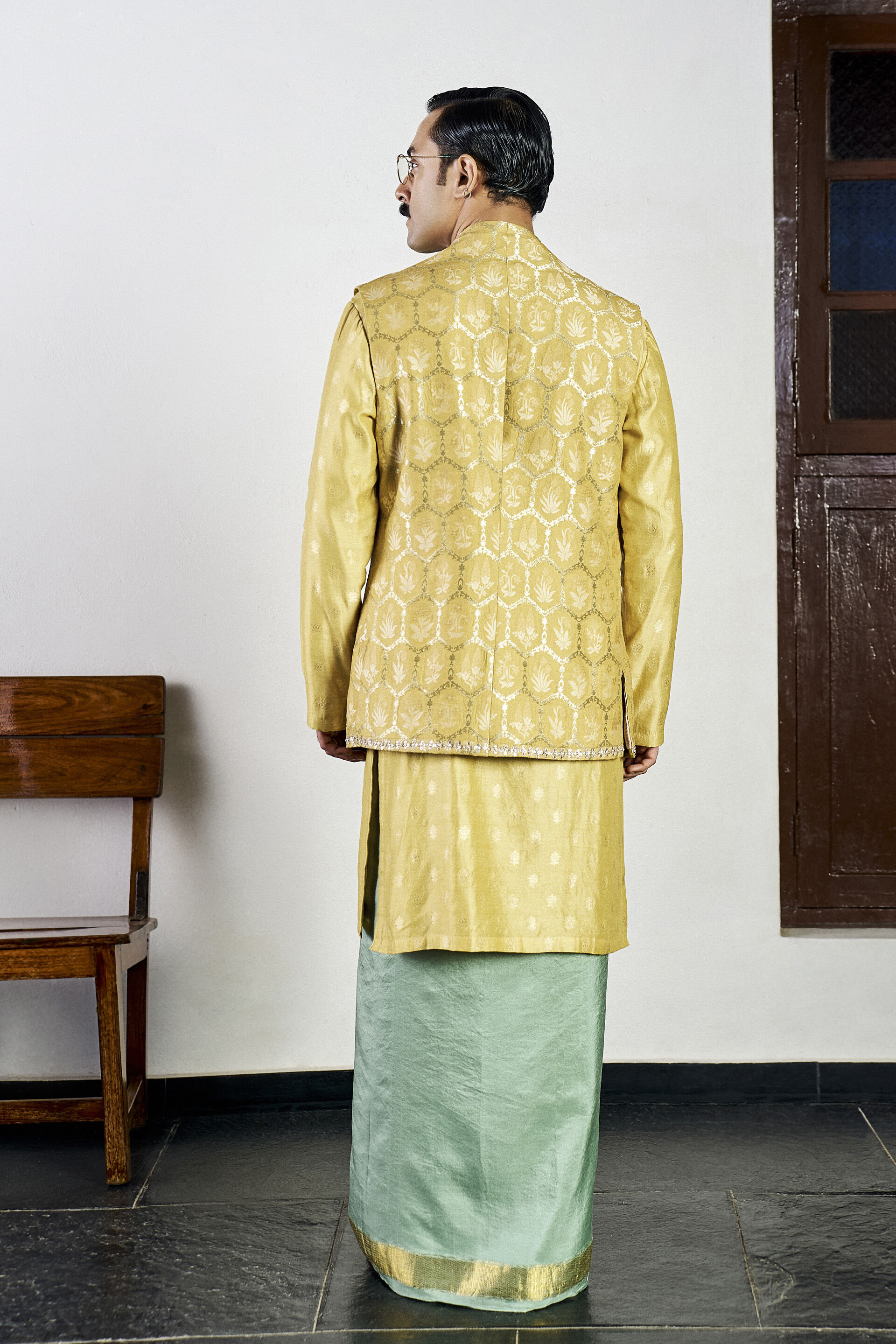 Sanam Nehru Jacket in Yellow Benarasi