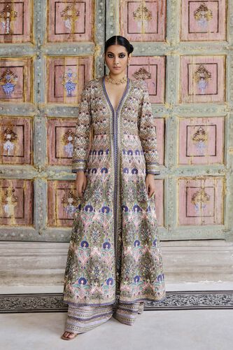 Krandasi Embroidered Zardozi Jacket Set - Blush, Blush, image 1