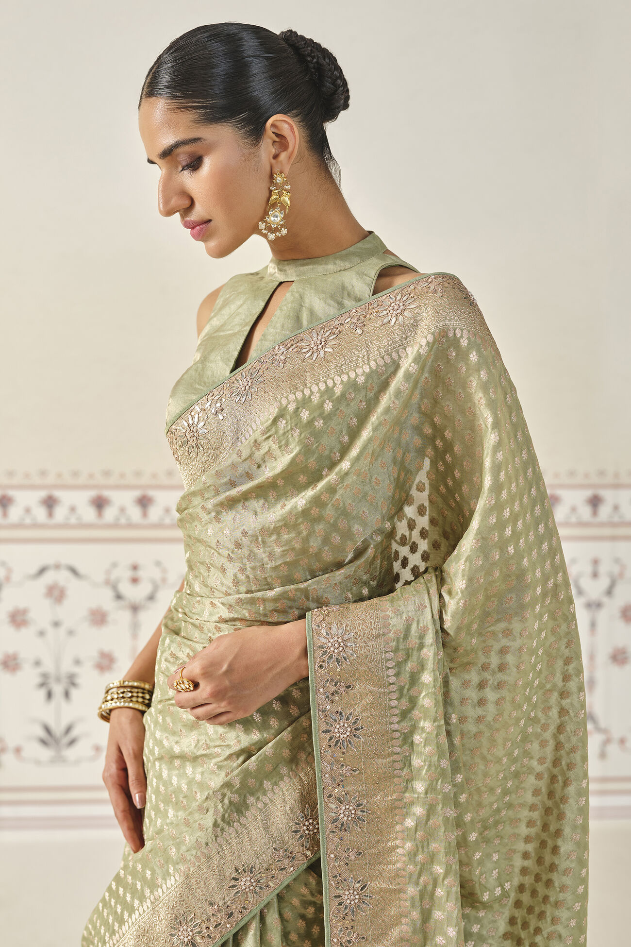 Kunadana Handwoven Benarasi Silk Saree, Sage, image 5