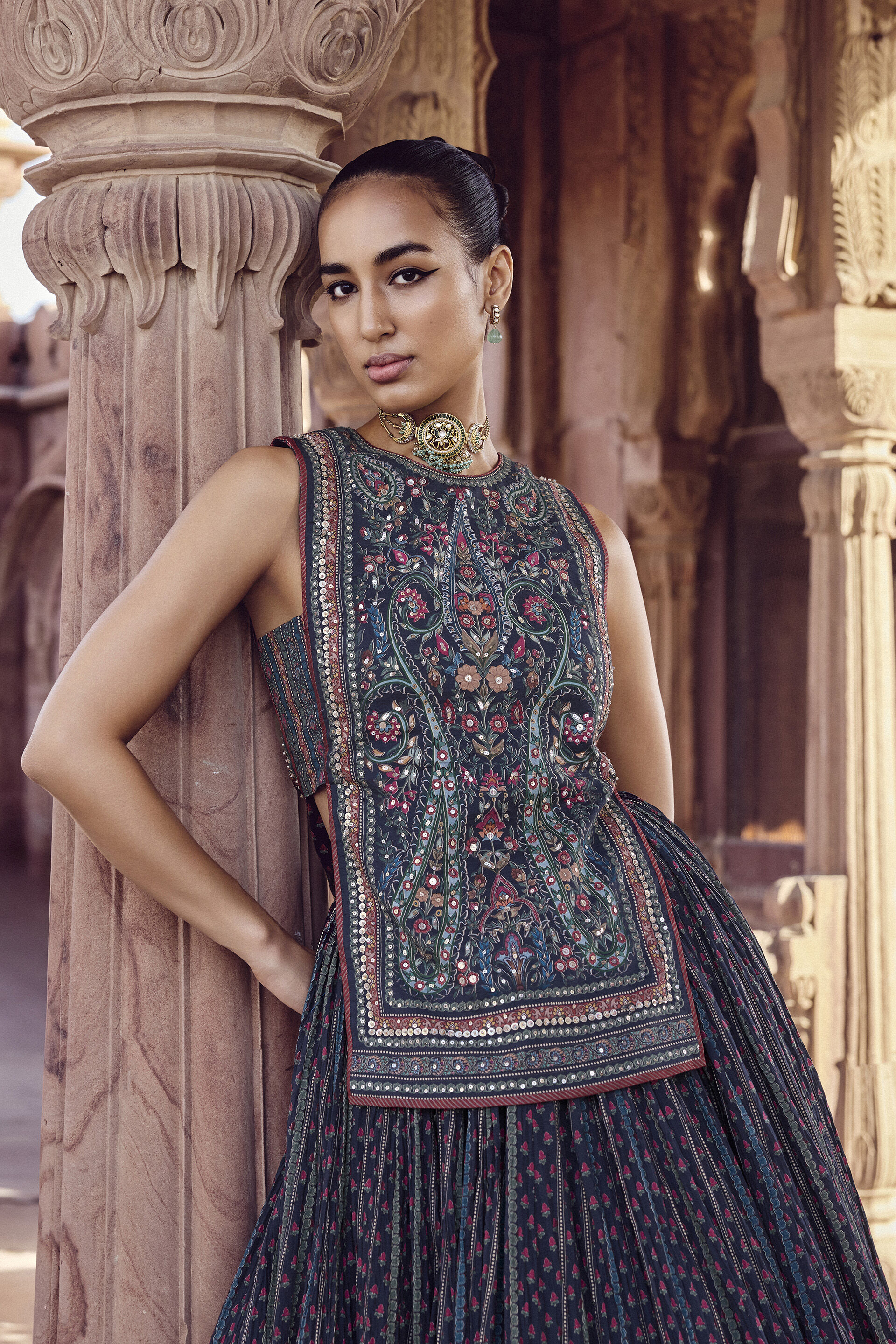 Nameera Embroidered Skirt Set - Black, Black, image 3