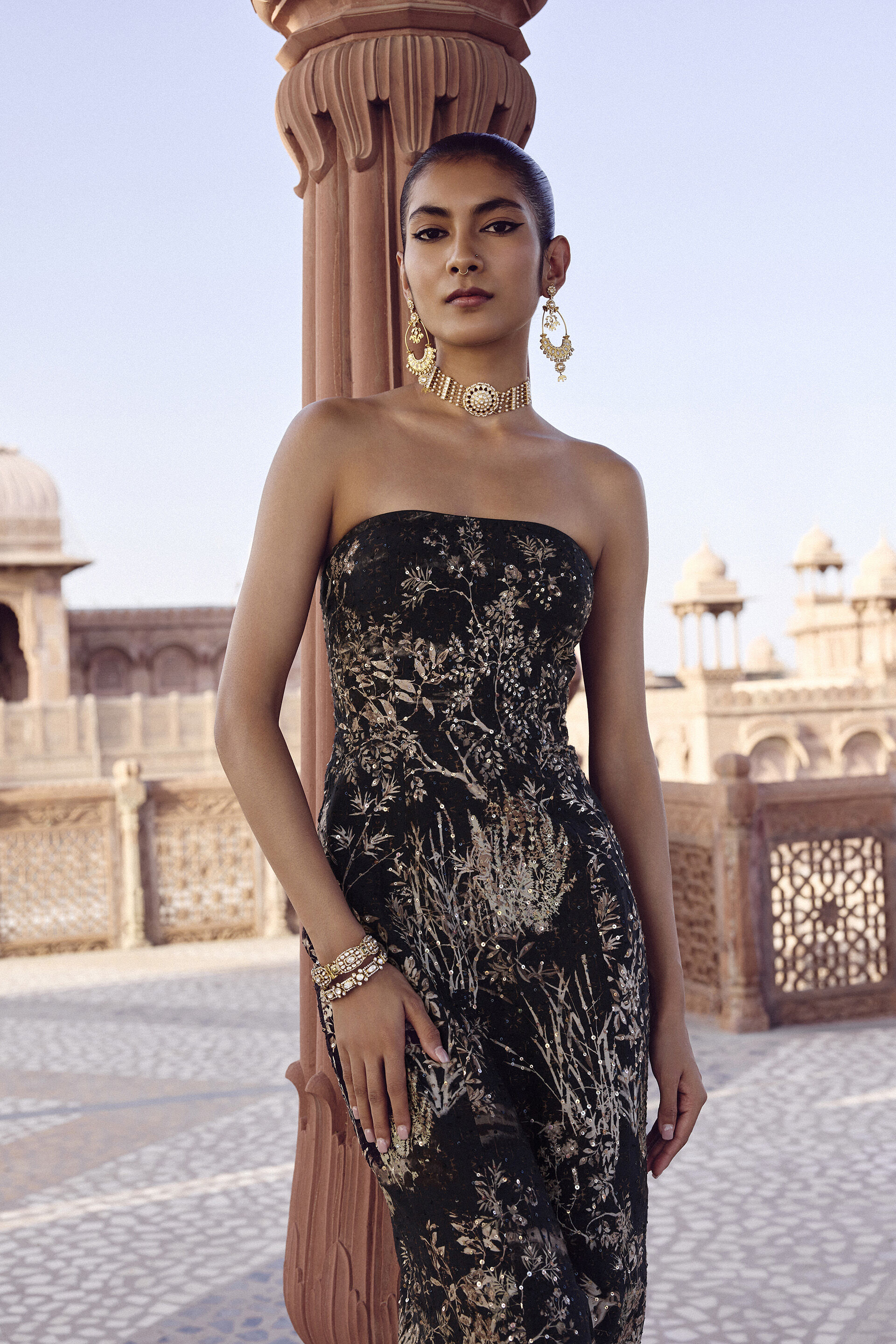 Alayla Embroidered Silk Gown - Black, Black, image 3