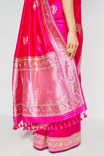 Malavika Benarasi Silk Embroidered Saree - Pink, Pink, image 8
