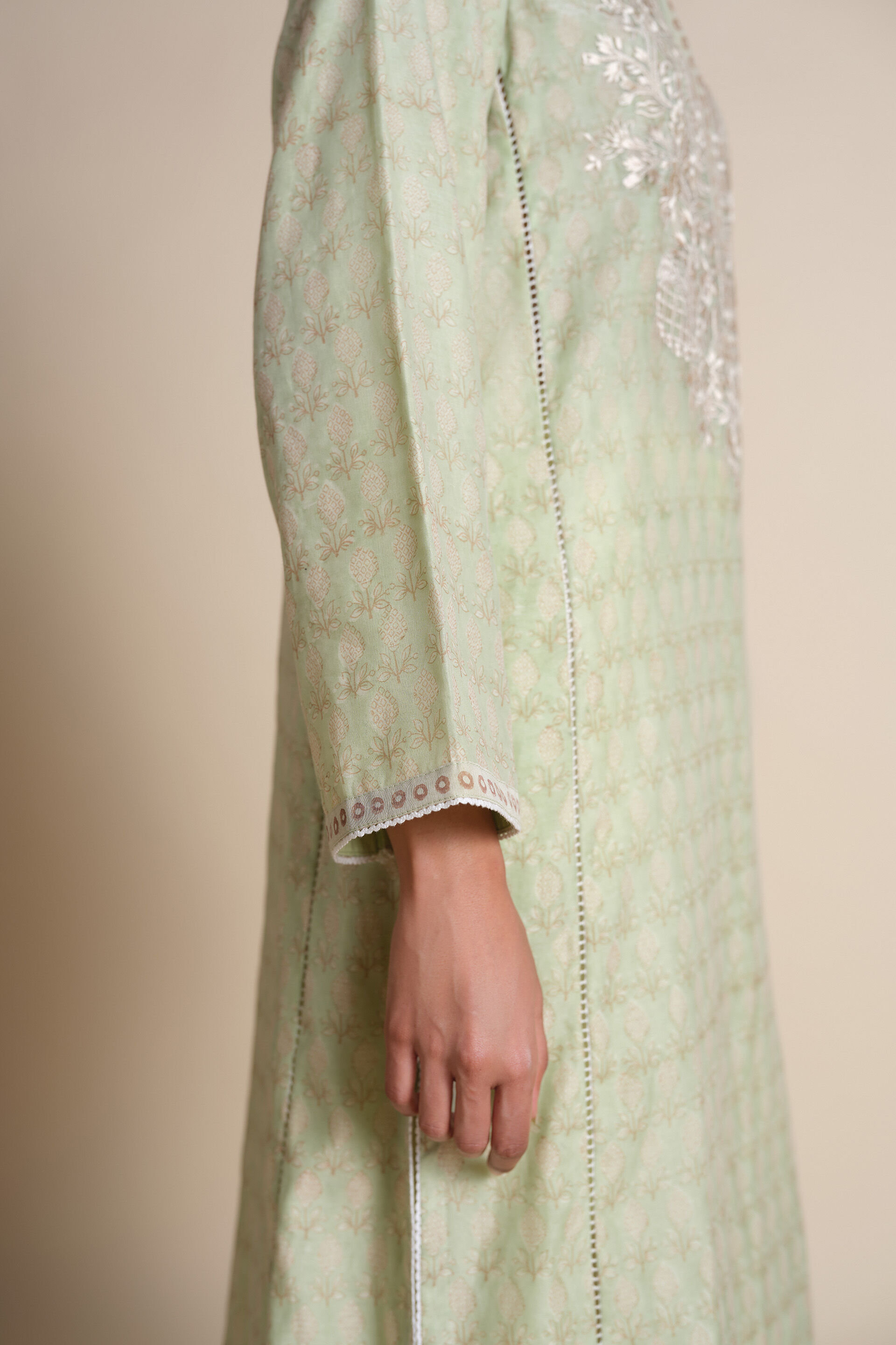 Janan Embroidered Mul Kurta - Sage, Sage, image 8
