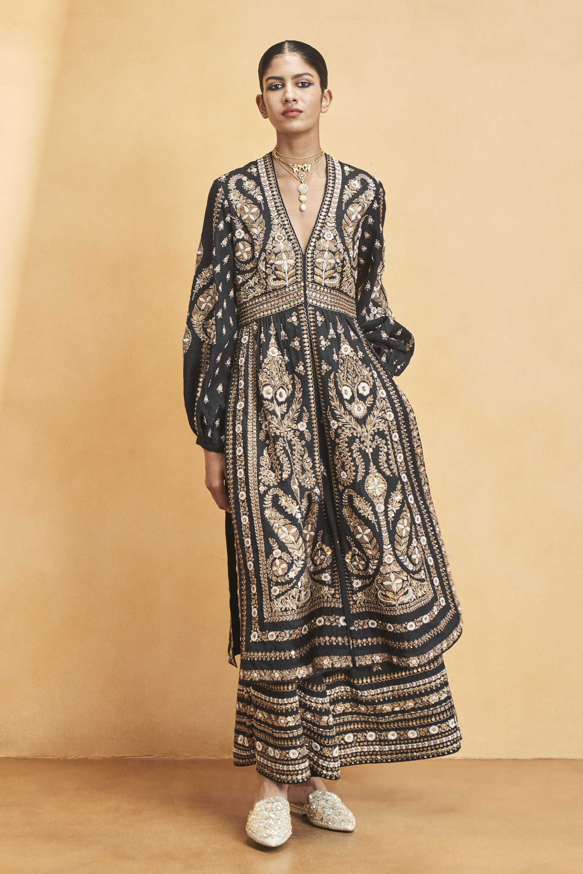 Into The Wilderness Embroidered Zardozi Silk Kurta Set - Black, Black, image 1