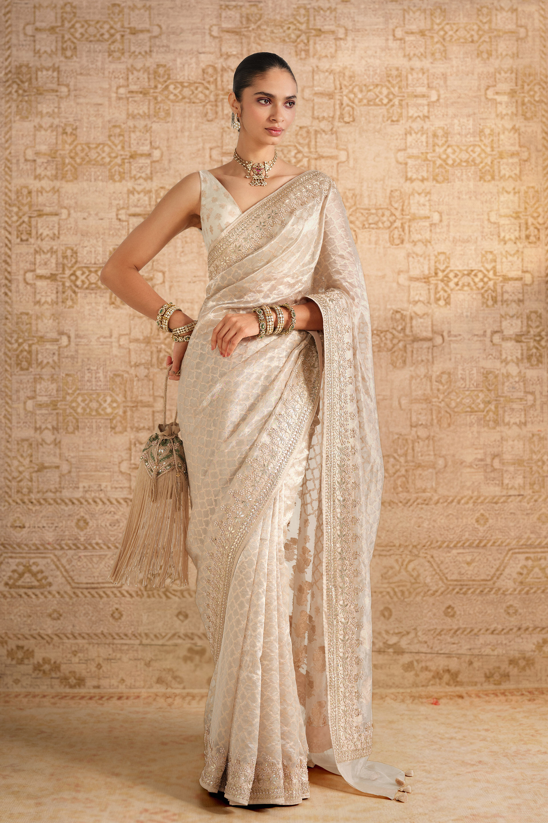 Sarvika Handwoven Benarasi Silk Saree - Silver