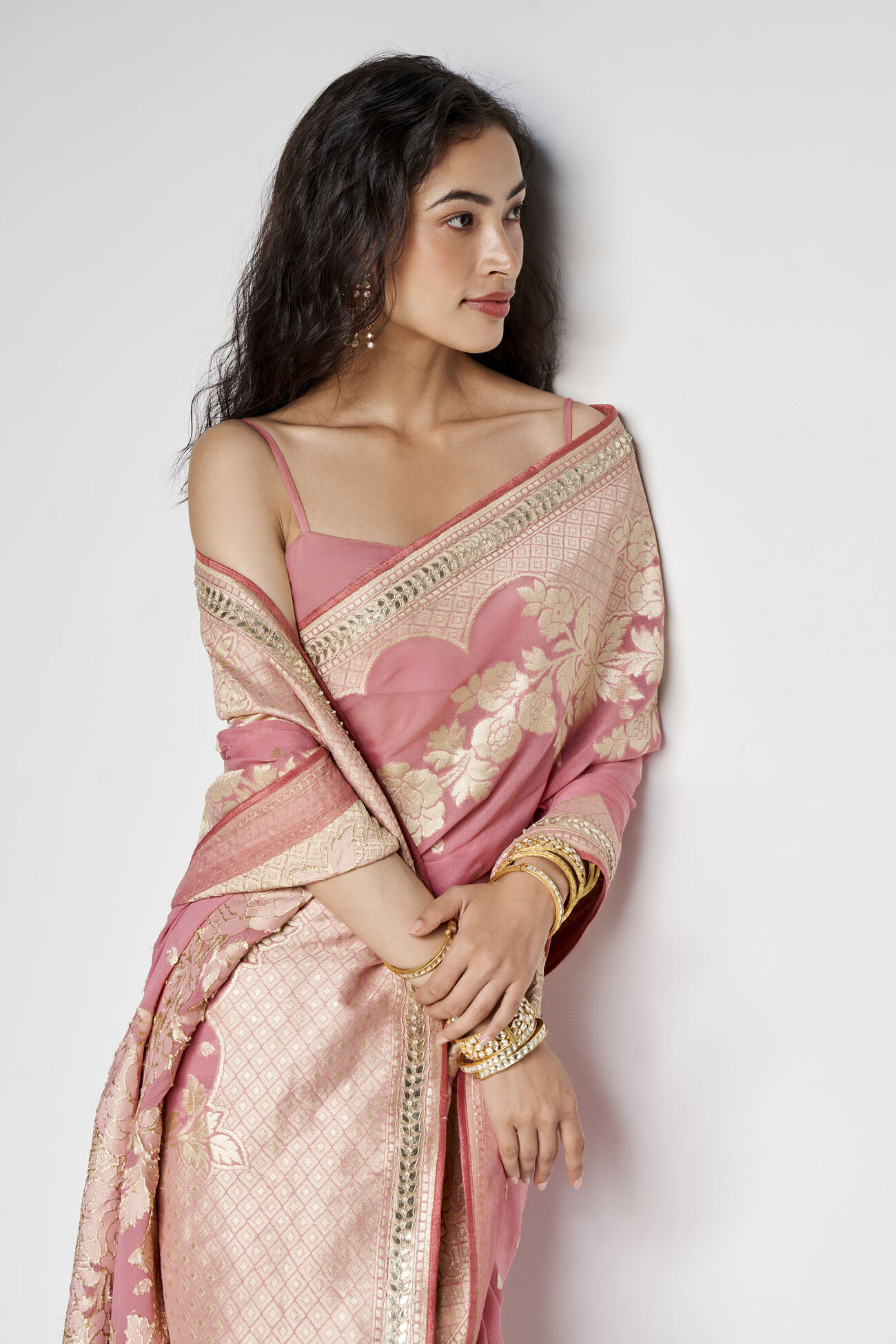 Abhinaya Benarasi Silk Embroidered Saree, Blush, image 5