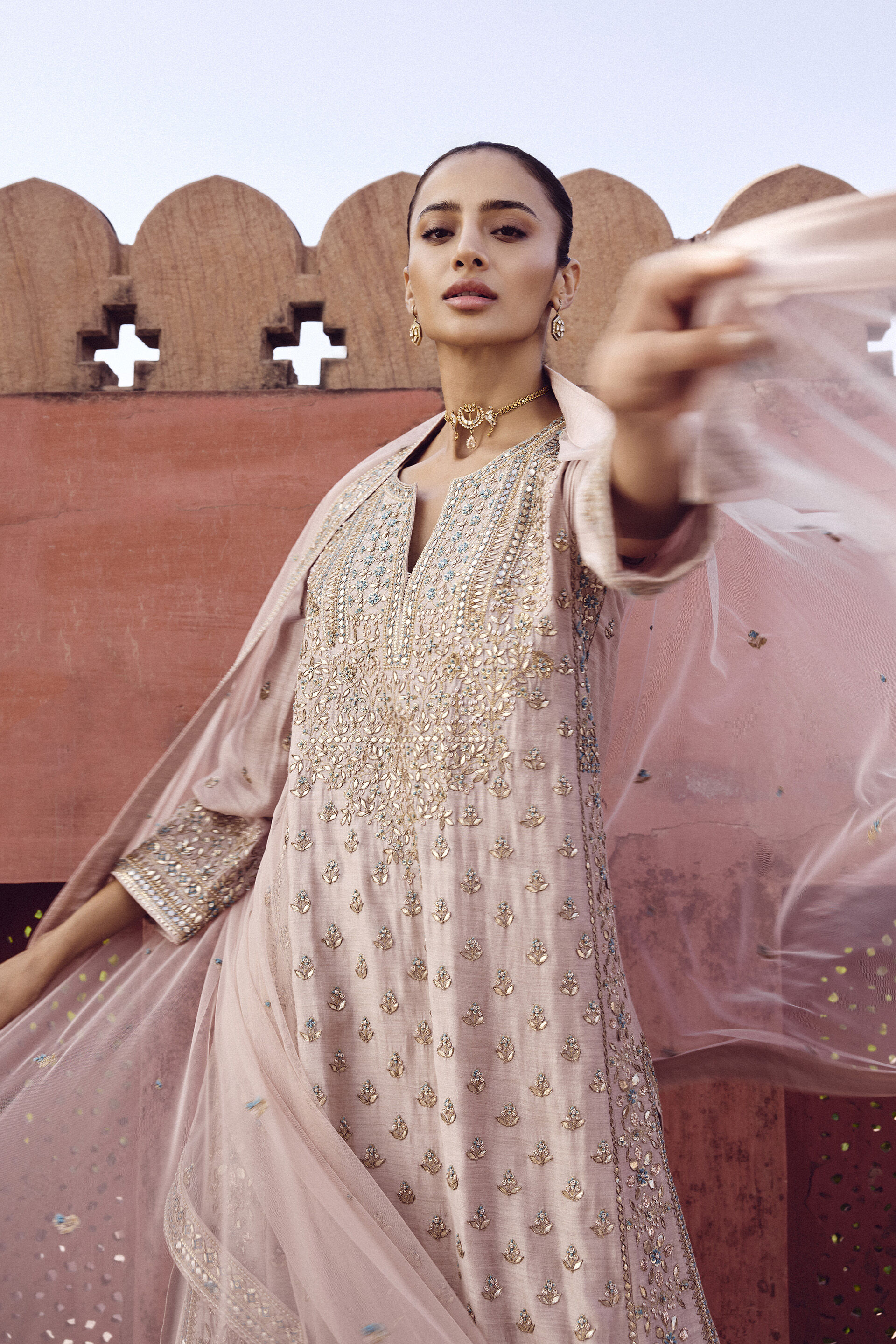 Parnasi Gota Patti Silk Suit Set - Pink, Pink, image 4