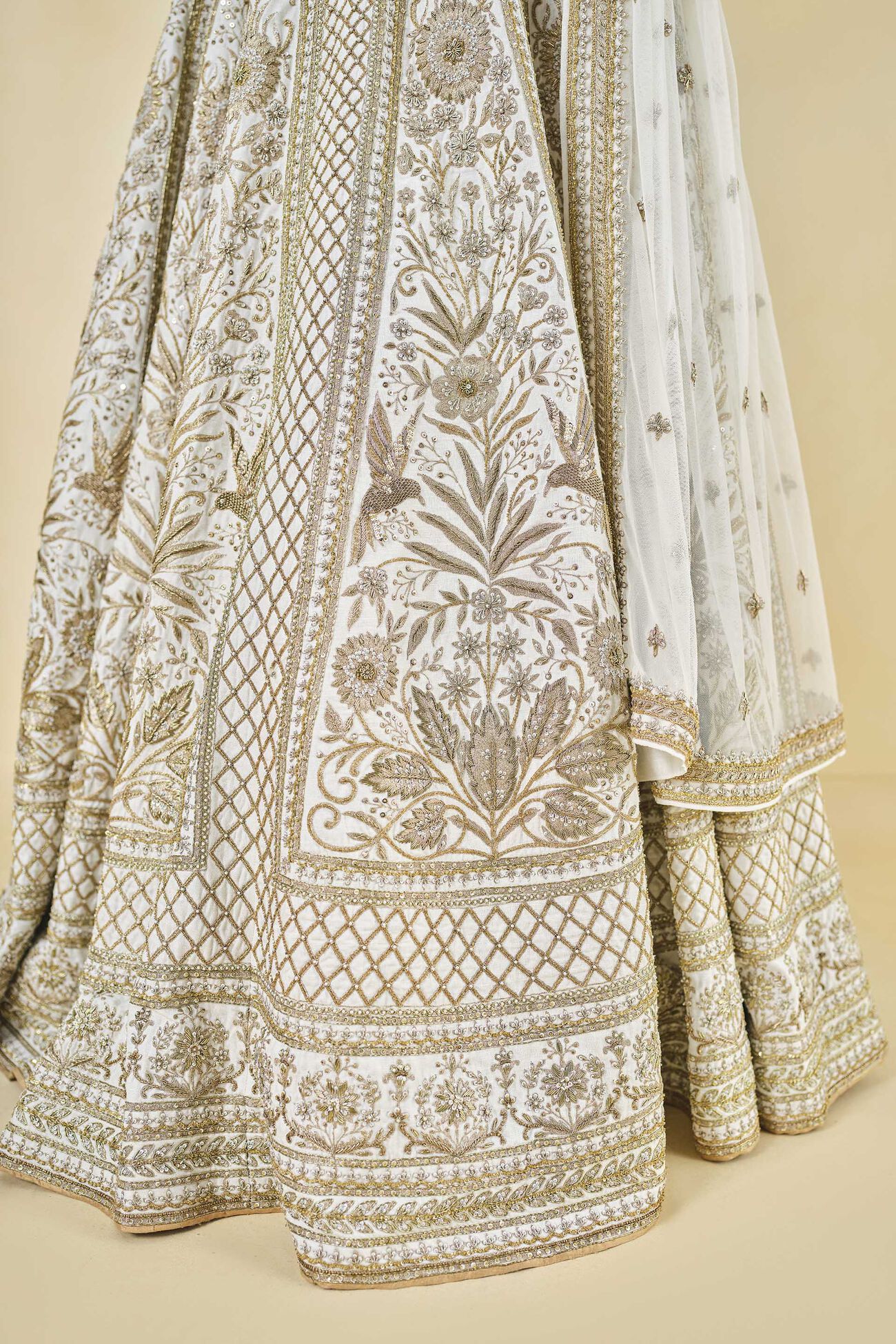 Mahroo Zardozi Embroidered Silk Lehenga Set - White, White, image 6