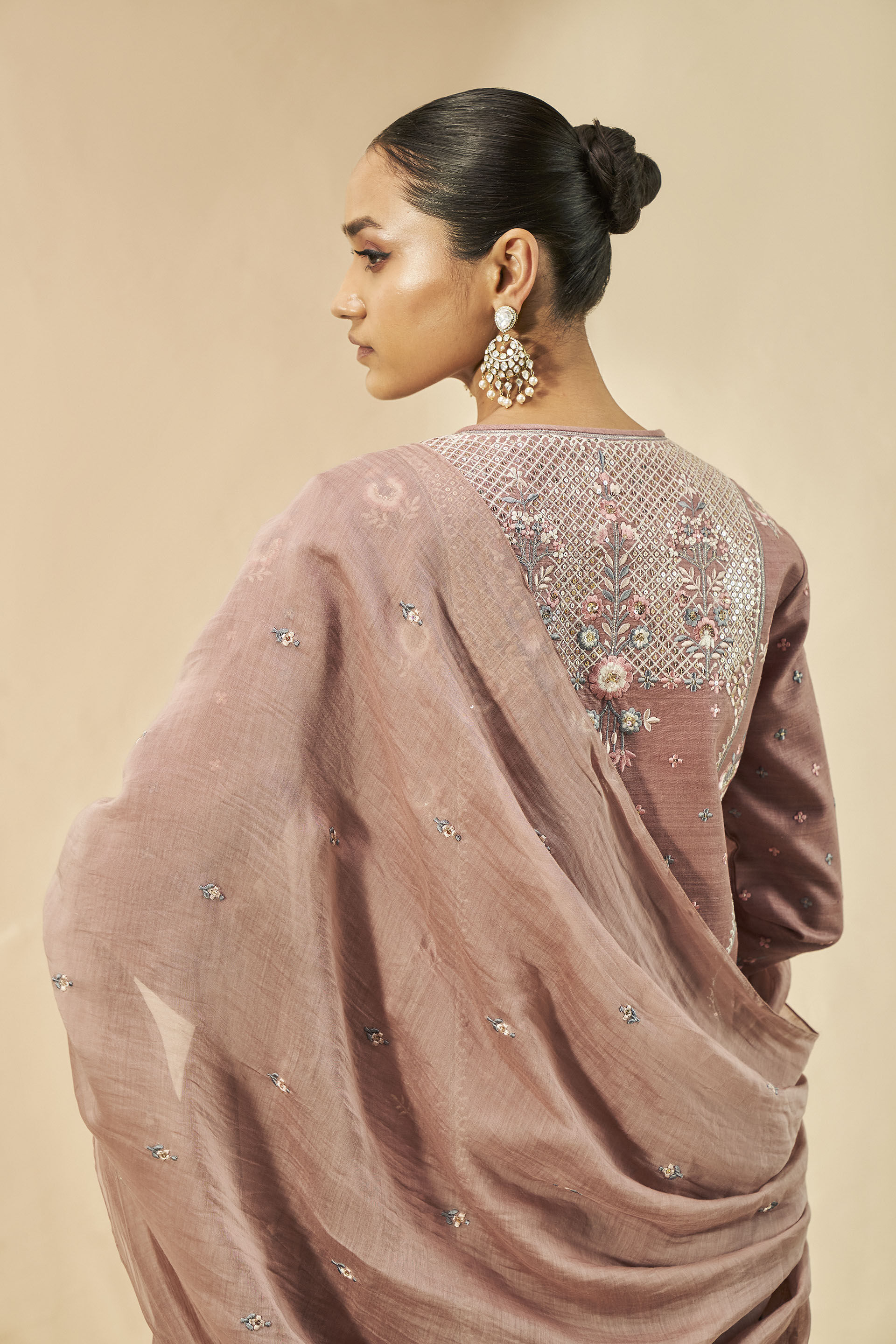 Roseline Embroidered Silk Suit Set, Old Rose, image 5