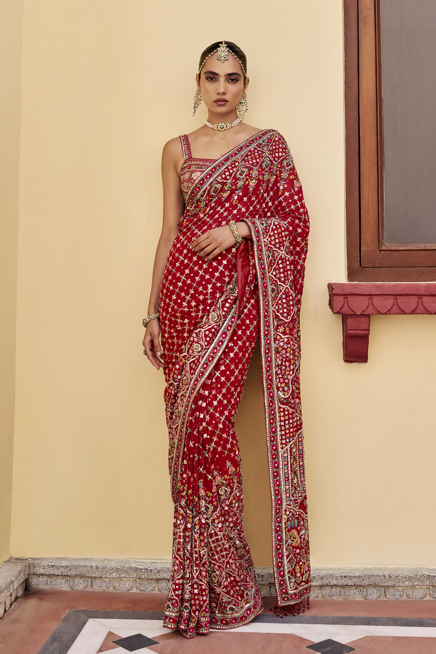 Heritage Embroidered Zardozi Silk Saree - Red