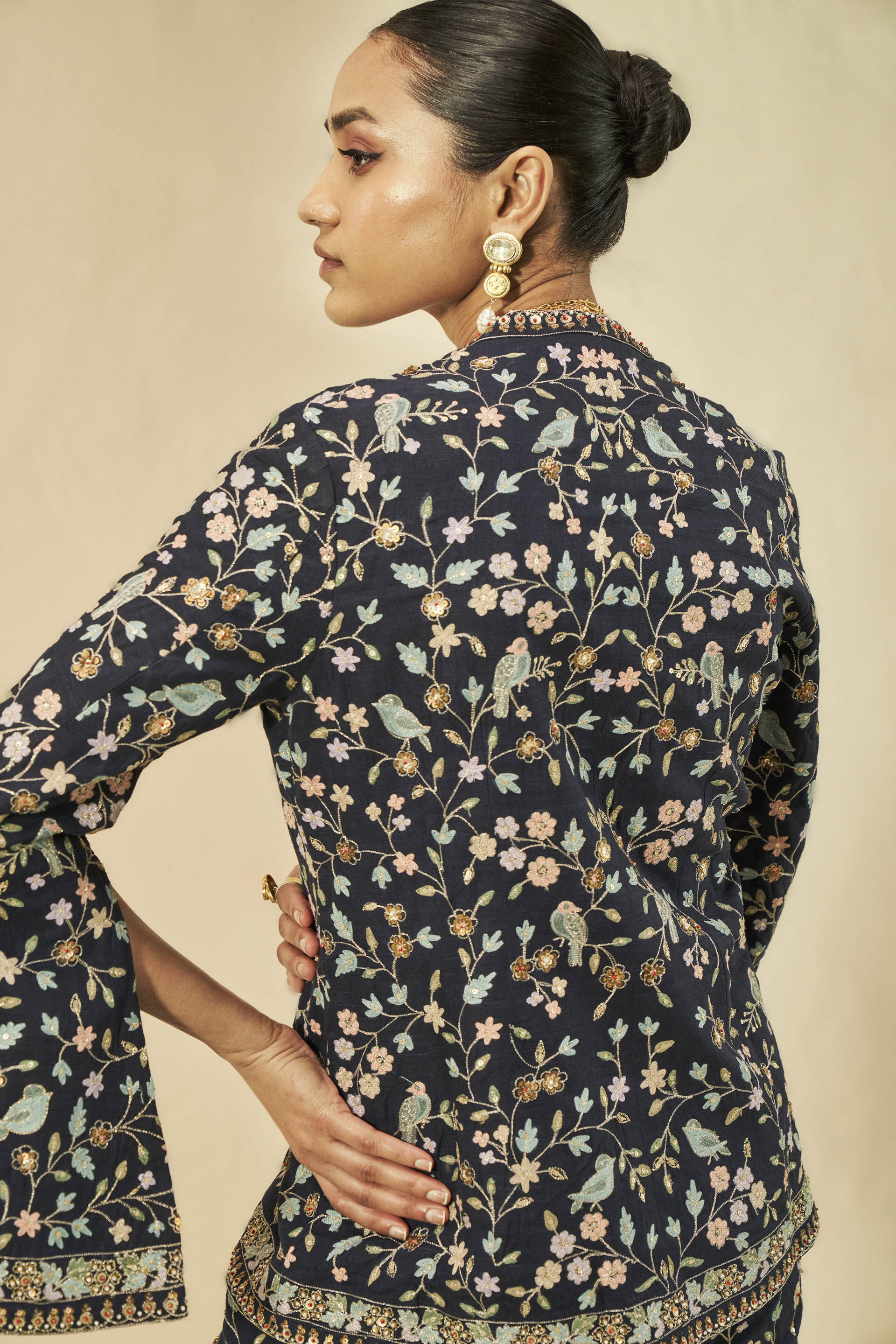 Isra Zardozi Embroidered Silk Jacket Set - Black, Black, image 4