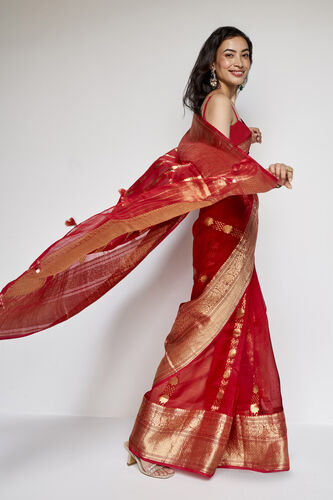 Sindhura Benarasi Silk Embroidered Saree - Red, Red, image 3