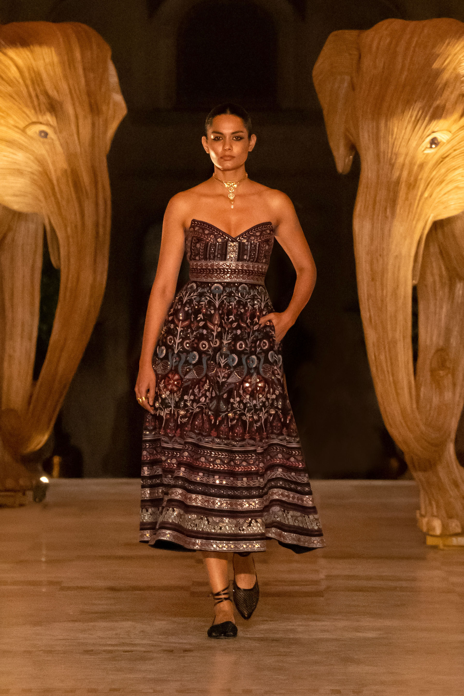 Starlit Serenade SEWA Hand-embroidered Silk Dress - Black, Black, image 4