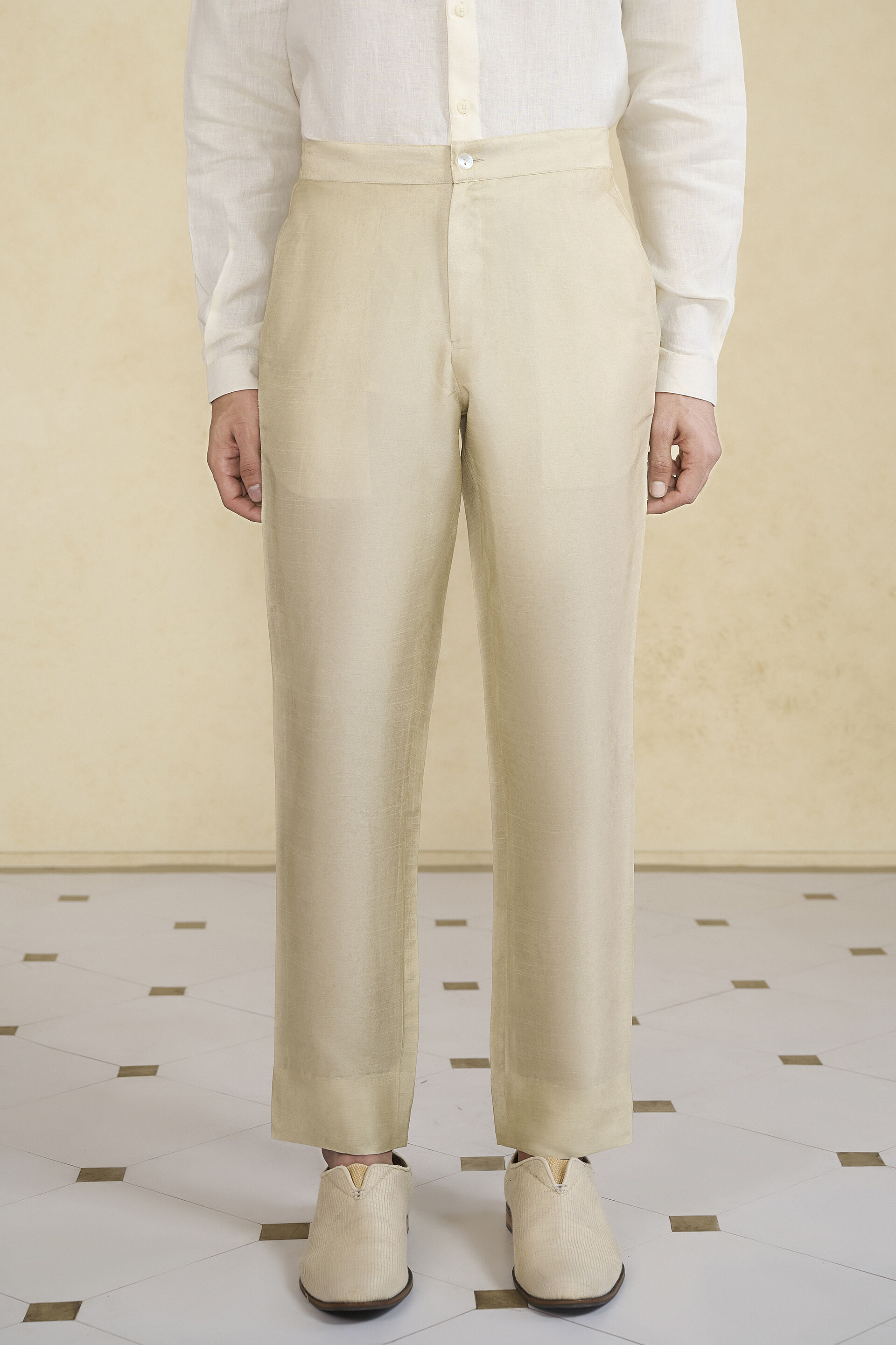 Beige Silk Trousers, Beige, image 1