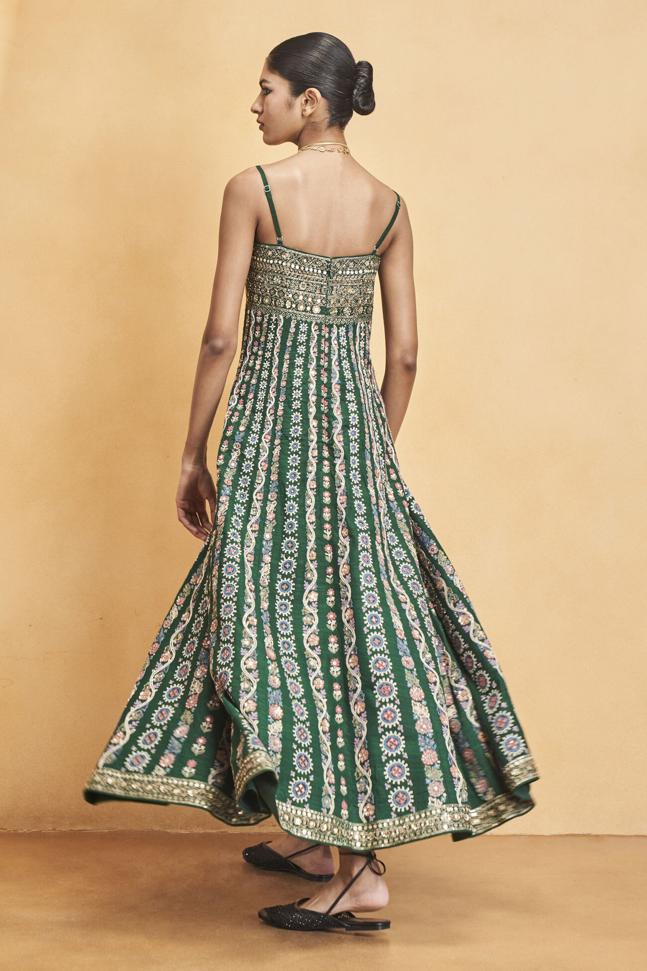 Sounds Of The Forest SEWA Hand-embroidered Silk Dress, Green, image 2