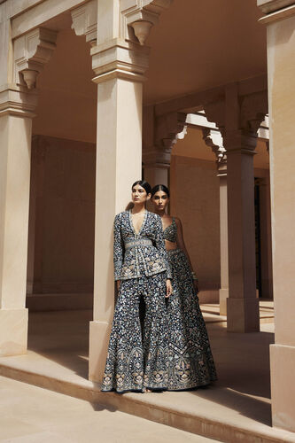 Anupa Zardozi & Resham Silk Jacket Set - Blue, Navy Blue, image 3