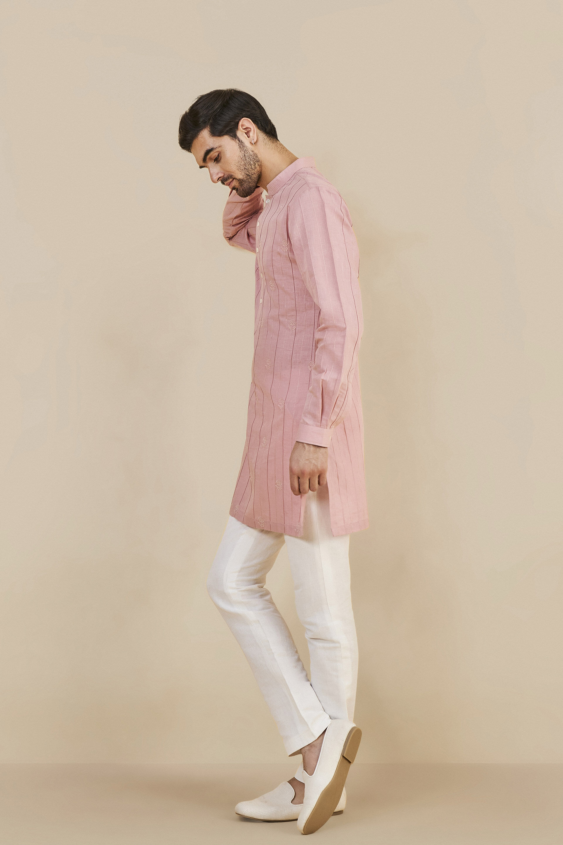 Sarish Linen Kurta - Rose Pink