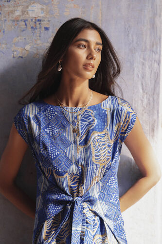 Chandpole Straight-Wrap Dress, Indigo, image 3