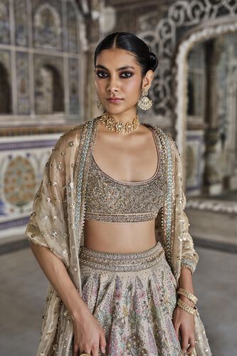 Suramya Embroidered Zardozi Silk Lehenga Set - Gold, Gold, image 3