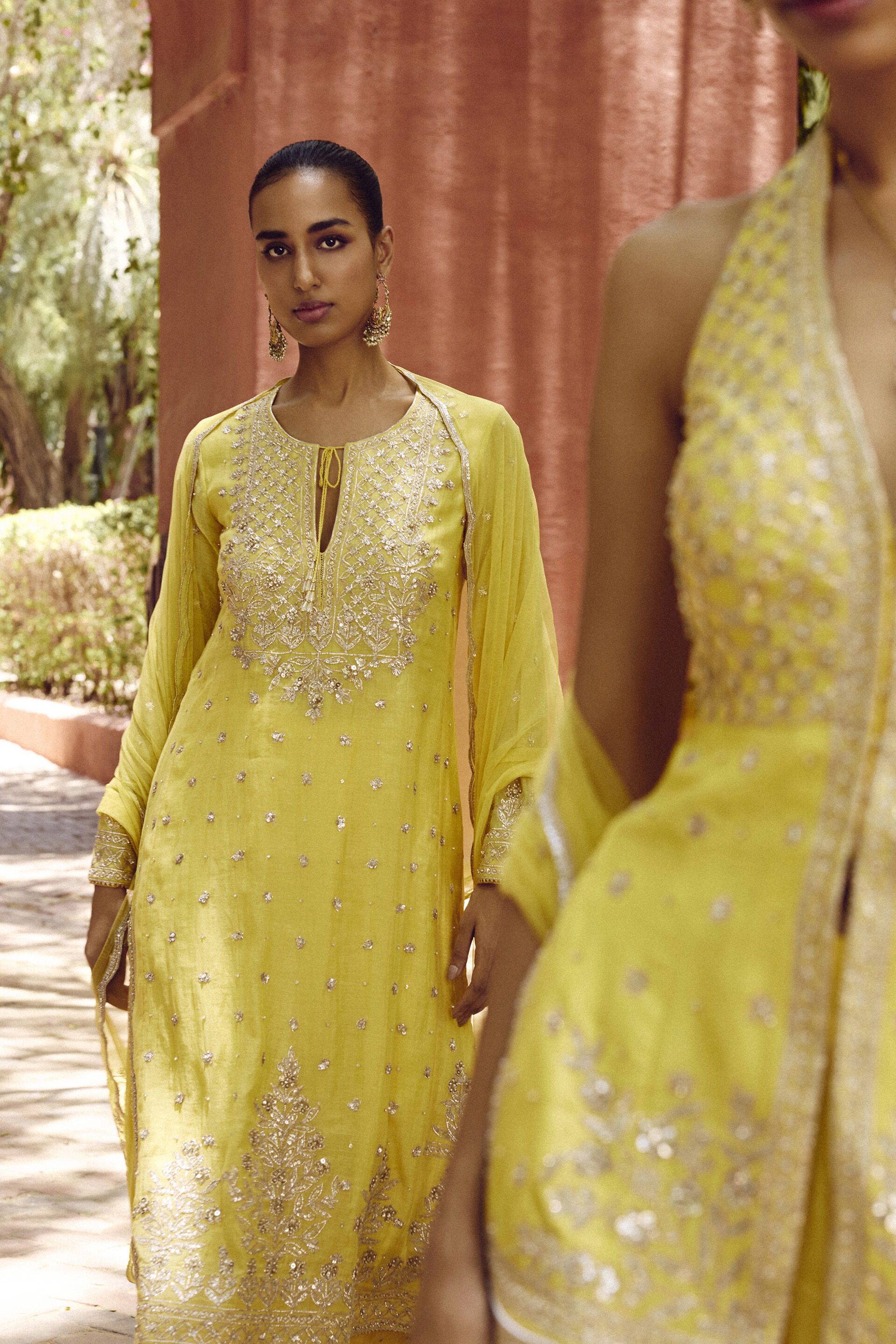 Srika Gota Patti Mul Suit Set - Yellow, Yellow, image 8