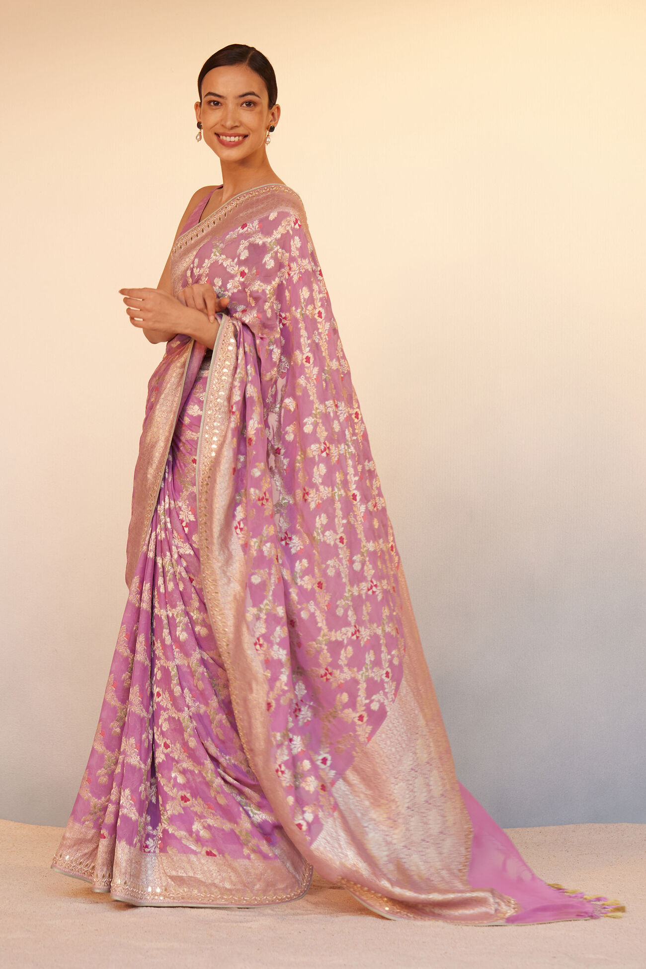 Nitara Benarasi Silk Saree - Lilac, Lilac, image 3
