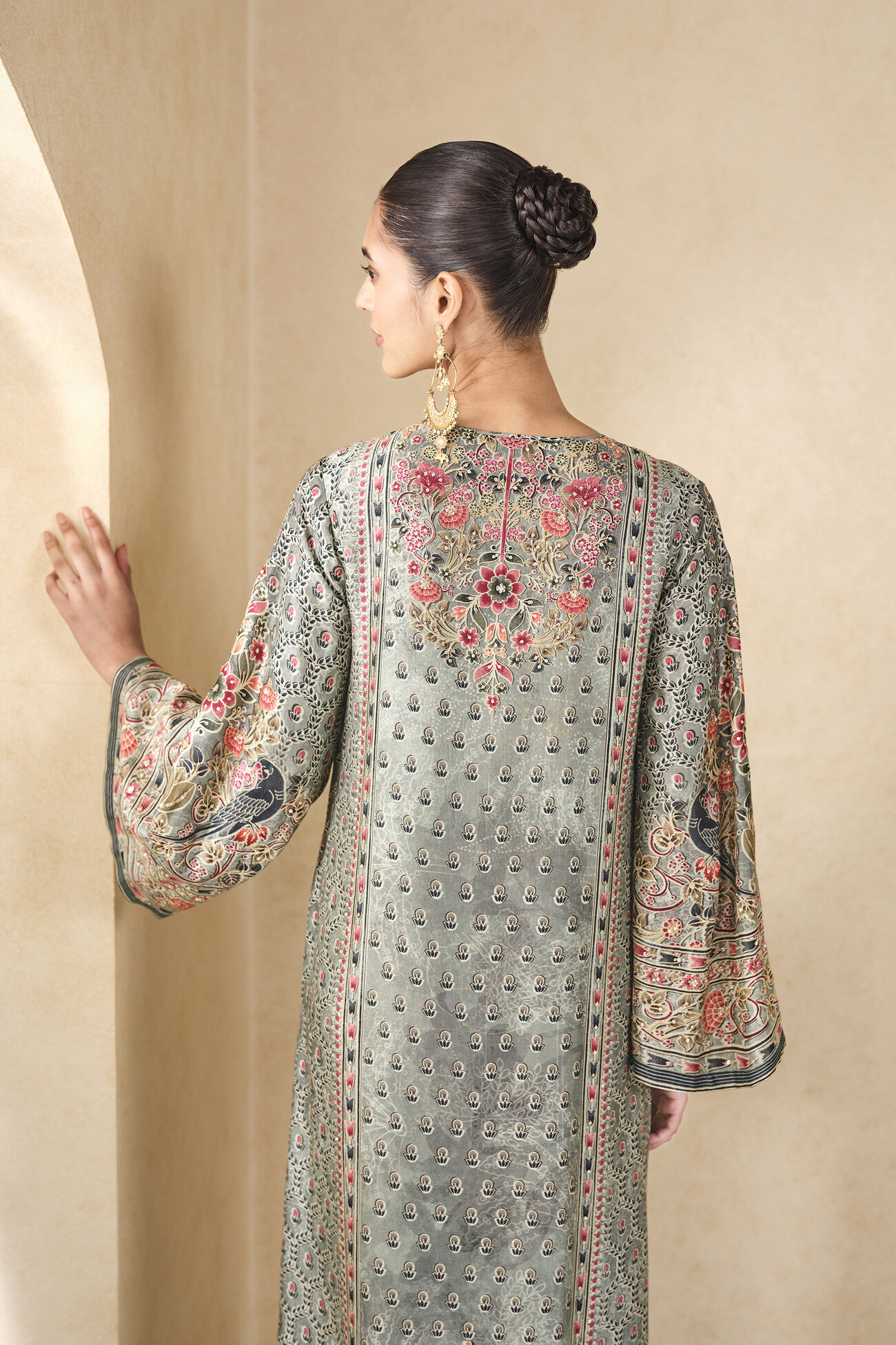 Sahra Printed Silk Kaftan, Sage, image 5