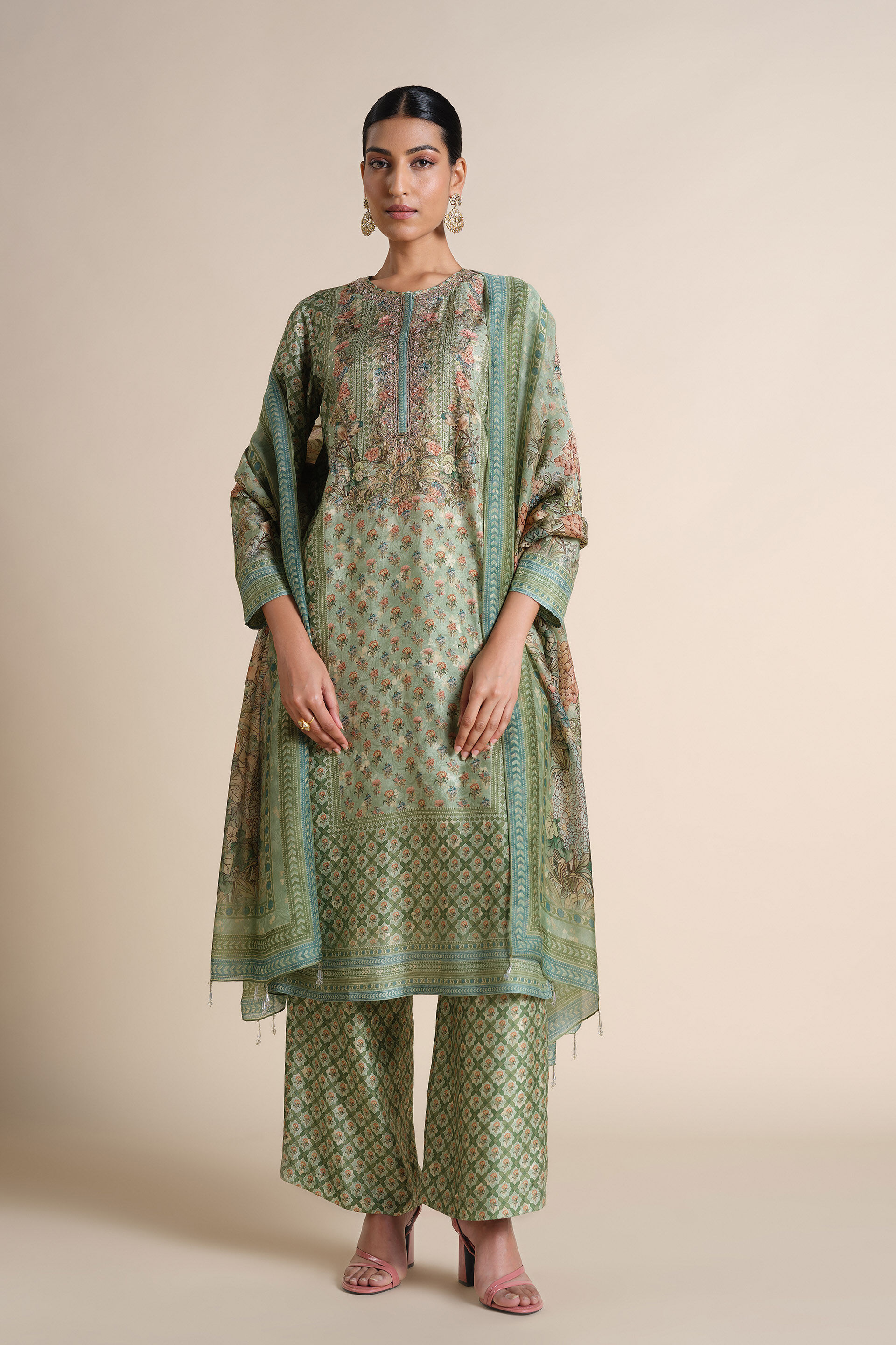 Moira Silk Suit Set - Sage
