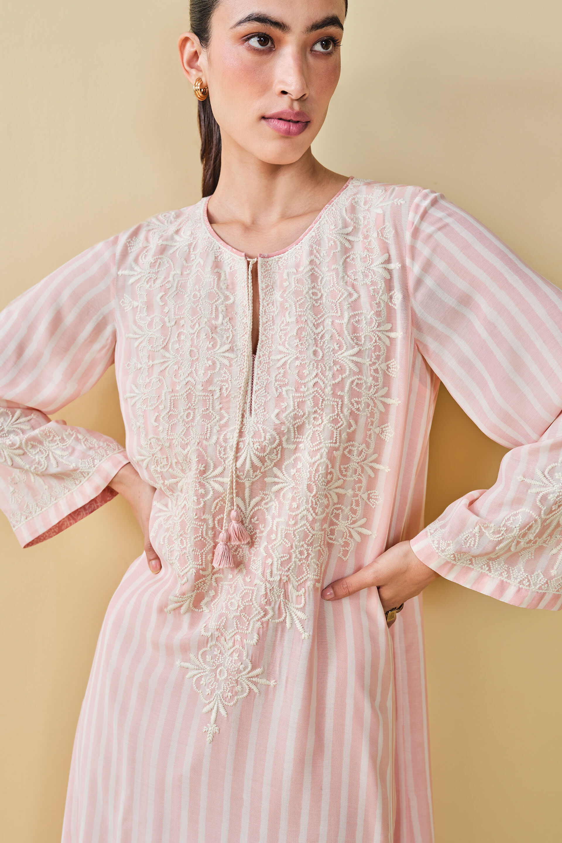 Berry Pluck Hand-block Printed Kaftan - Blush, Blush, image 5
