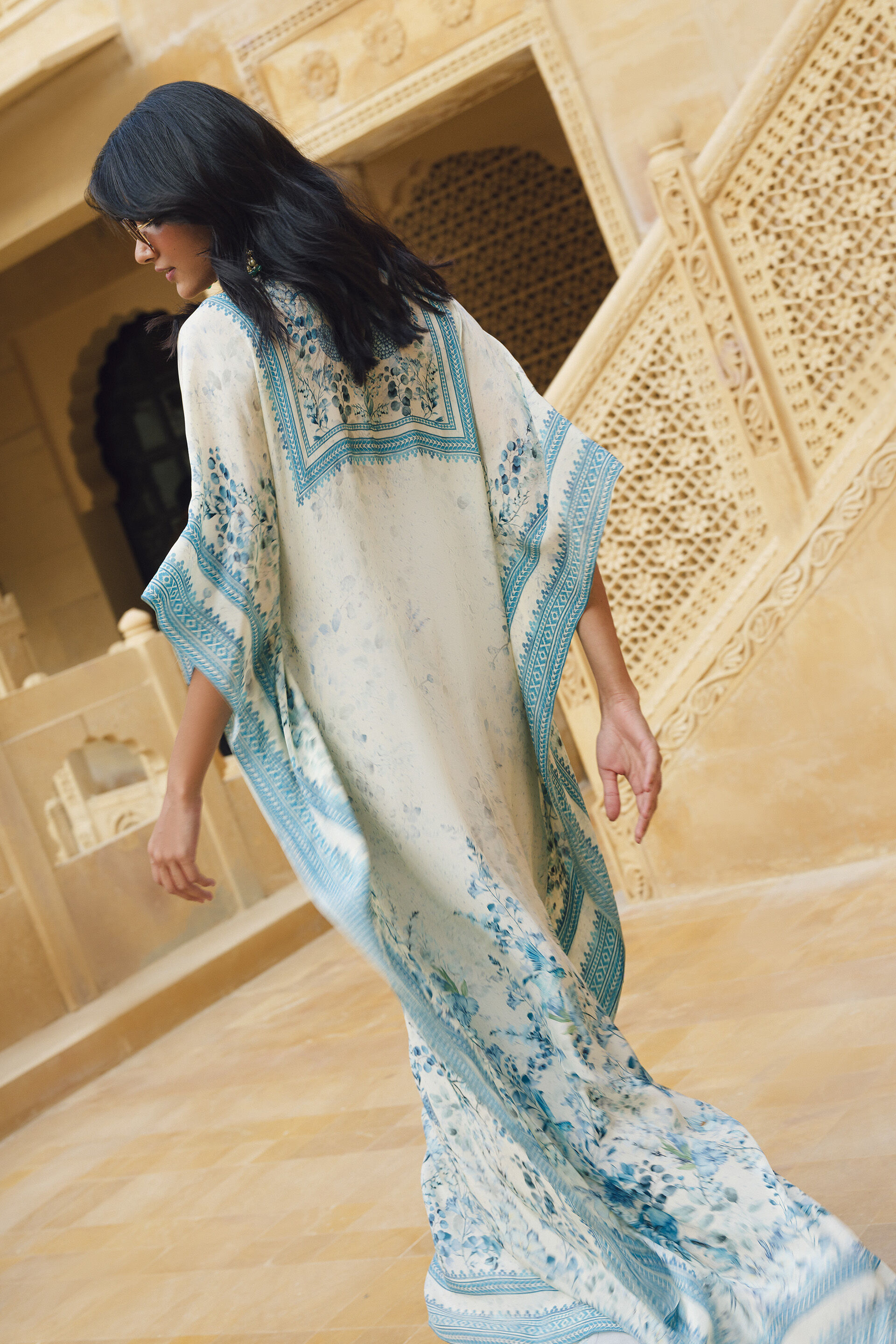 blue and white kaftan dress Cecile Kaftan Dress | Riad Navy