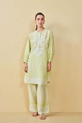From The Mountain Hand-embroidered Chikankari Bemberg Coord, Lime, image 1