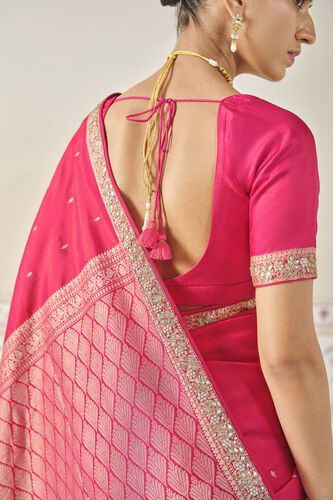 Harsika Handwoven Benarasi Gota Patti Silk Saree - Pink, Pink, image 4