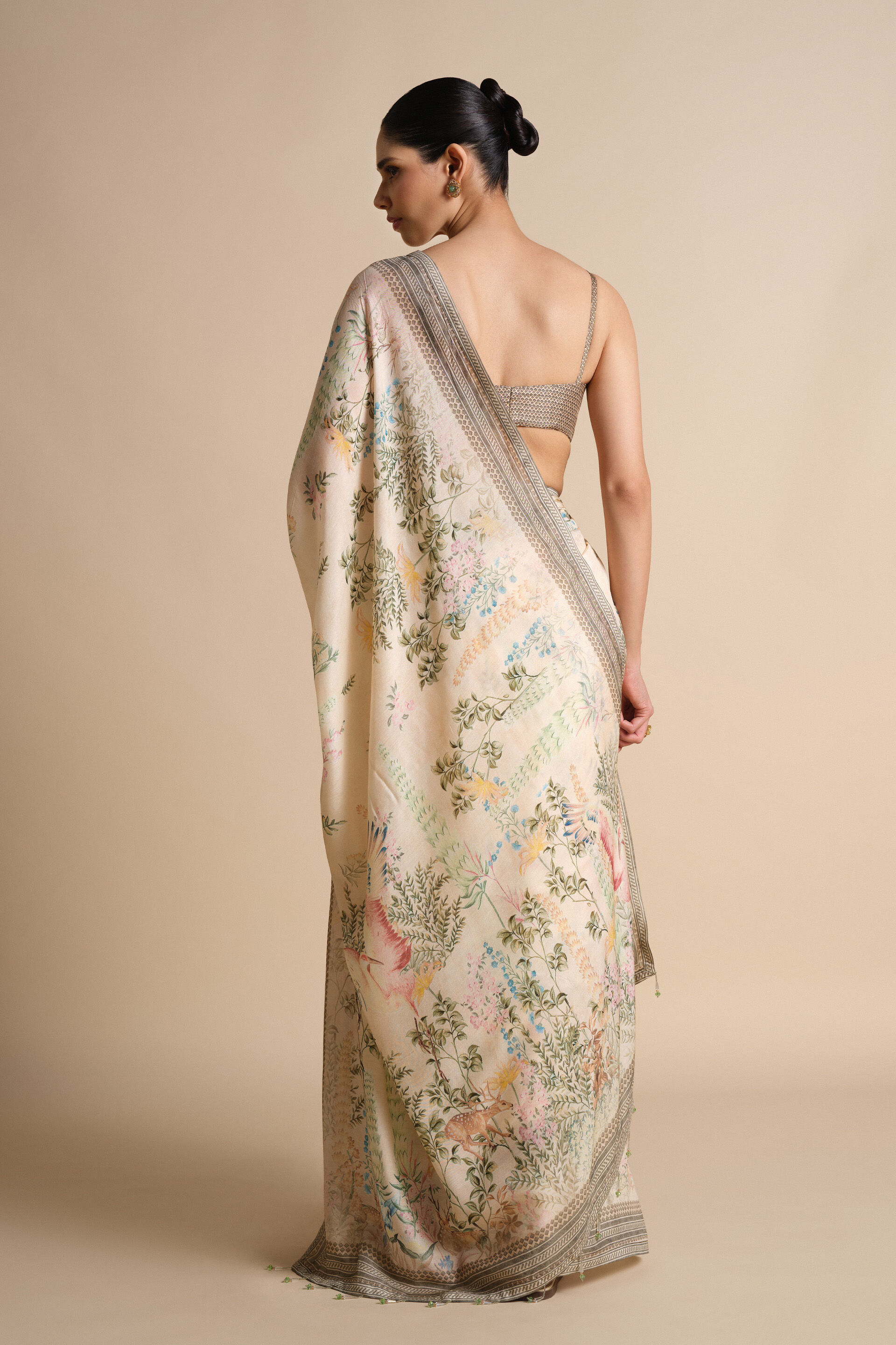 Romney Printed Saree - Natural