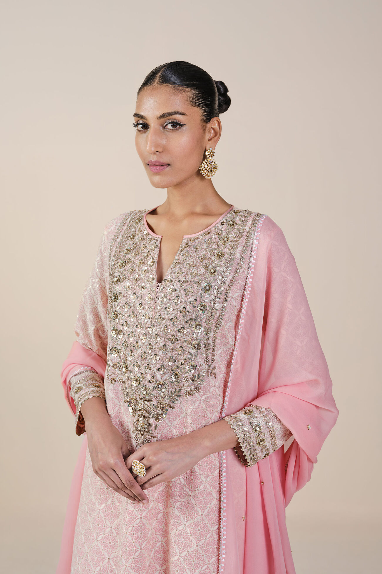 Aaloka Embroidered Georgette Suit Set - Blush, Blush, image 4