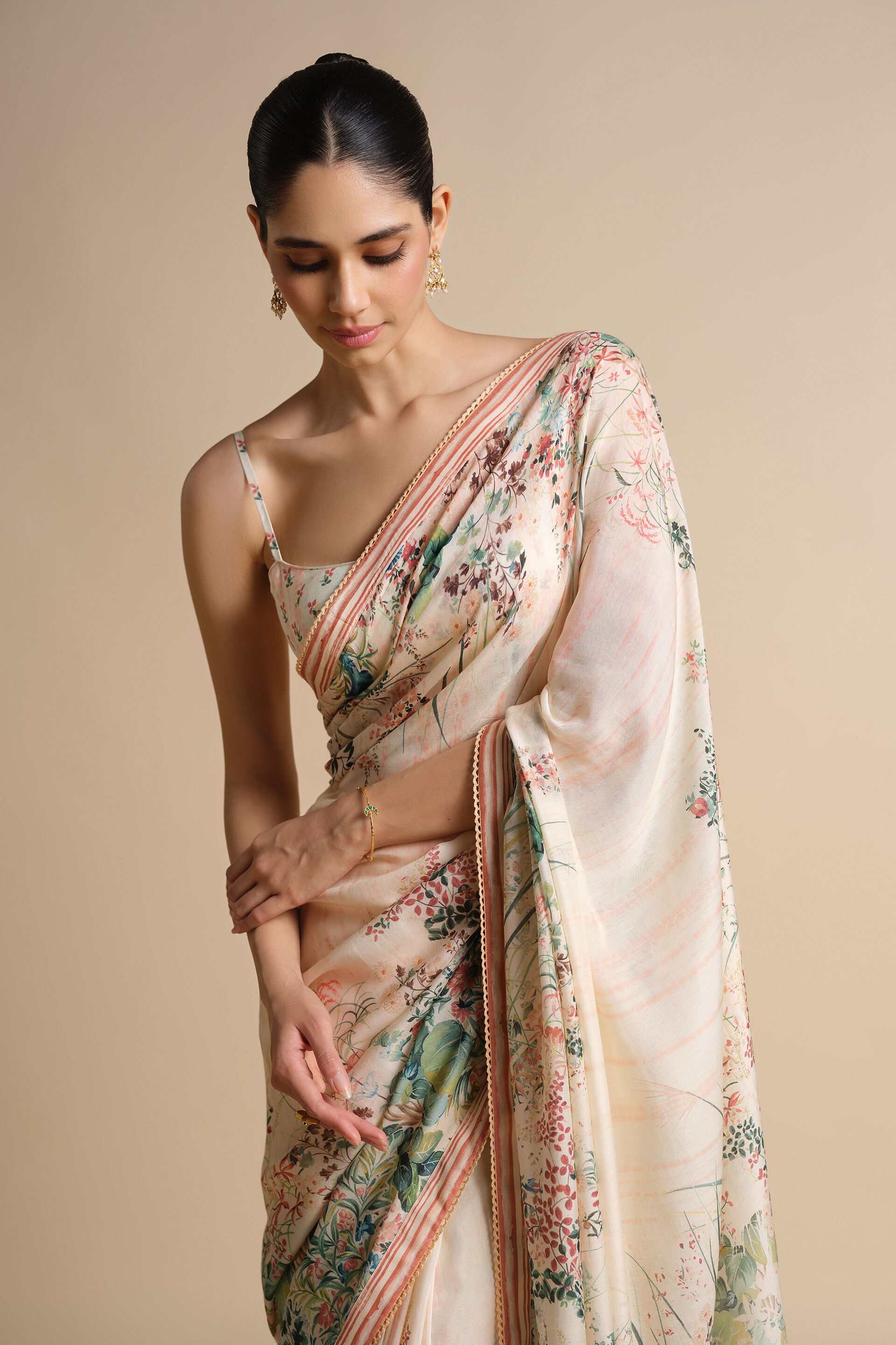 Komakal Printed Silk Saree, Ivory, image 4