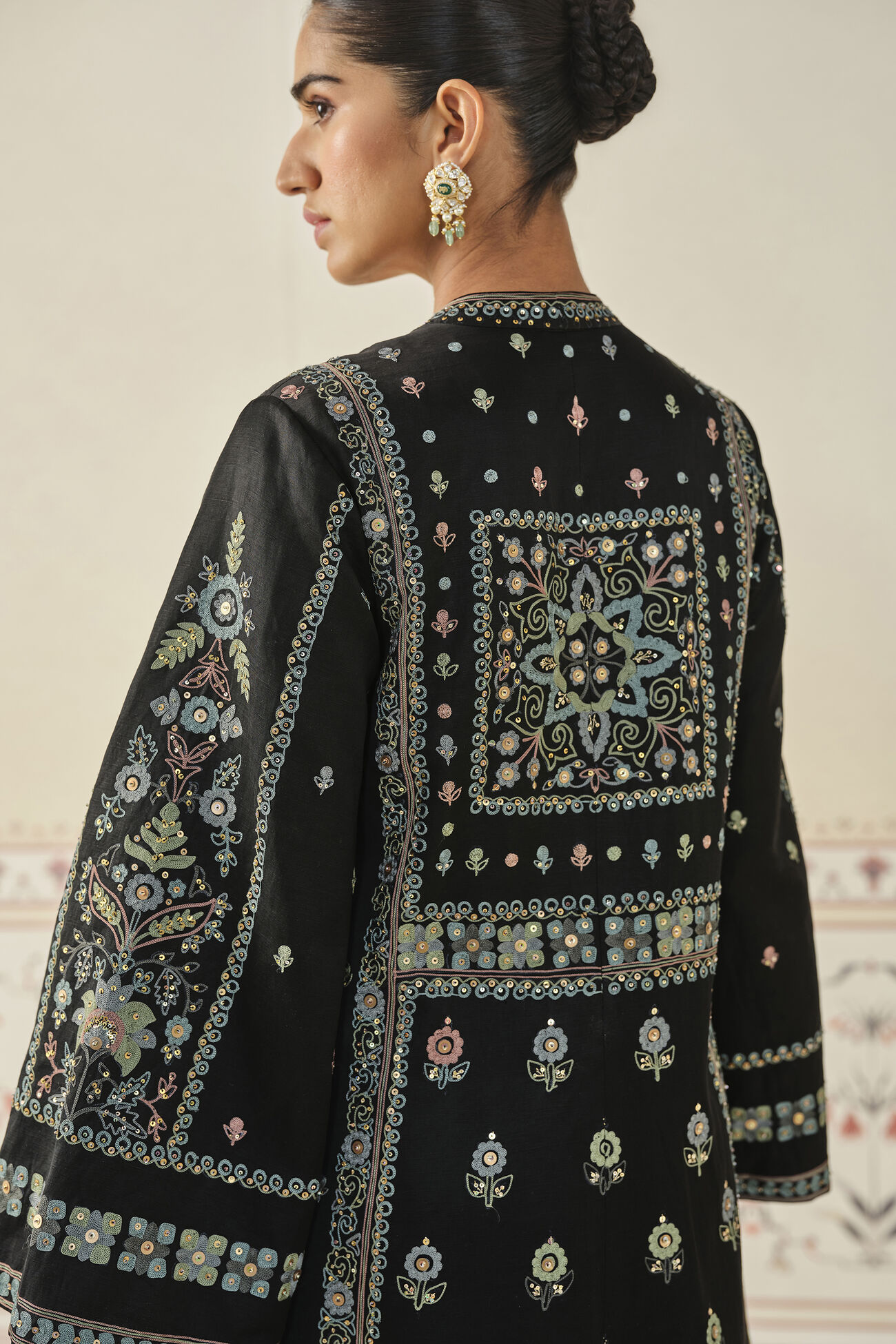 Shazana Embroidered Jacket Set - Black, Black, image 7