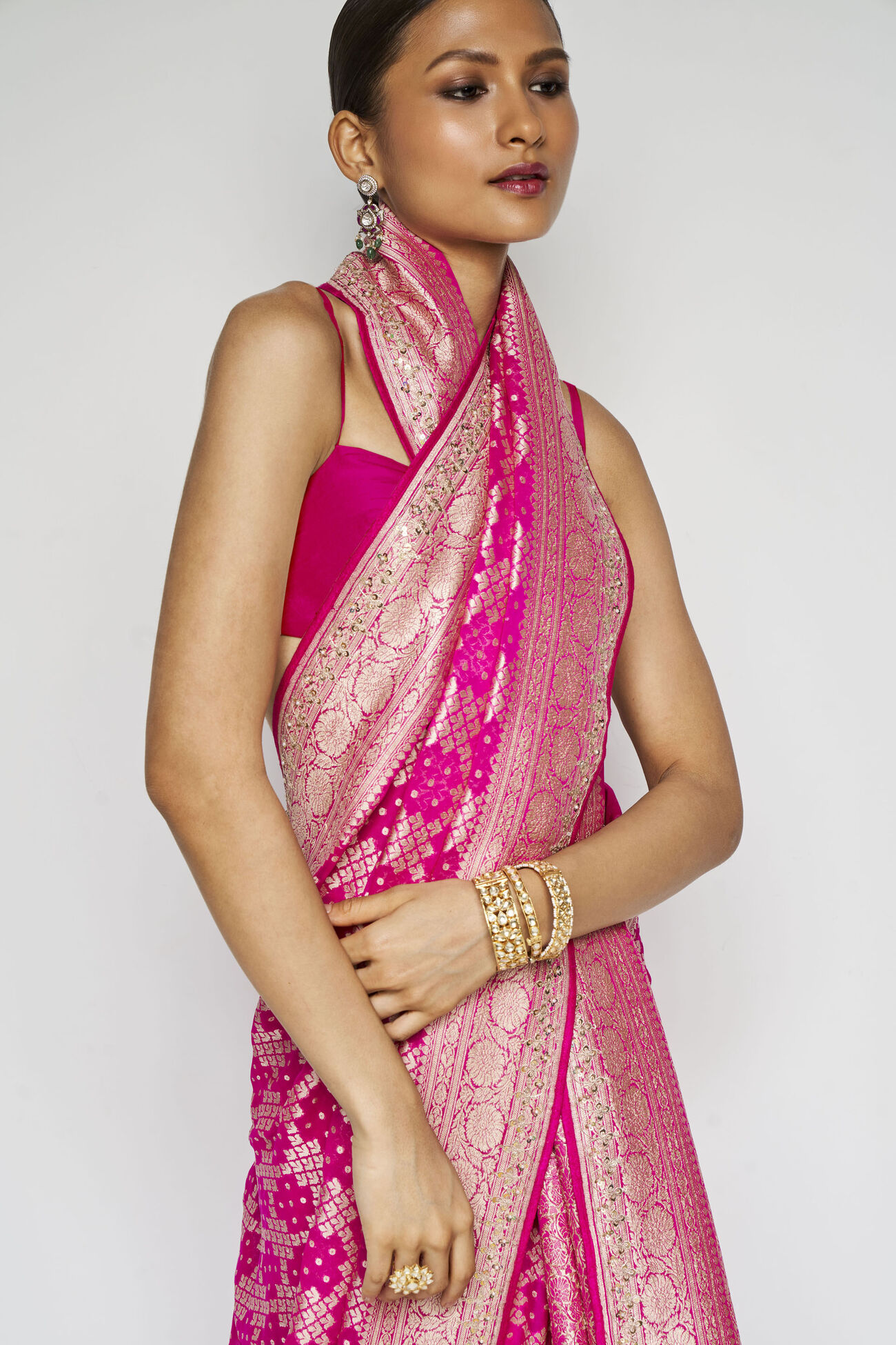 Gul Benarasi Silk Gota Patti Saree, Pink, image 6