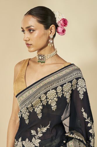 Nandana Embroidered Benarasi Silk Saree, Black, image 4